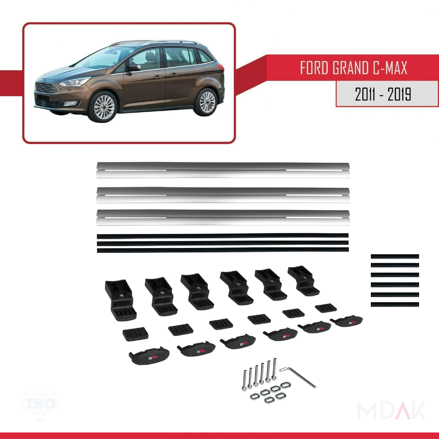 Ford Grand C-Max (C344) 2011-2019 Arası ile Uyumlu BASIC Model Ara Atkı Tavan Barı Gri 3 Adet - Görsel 6