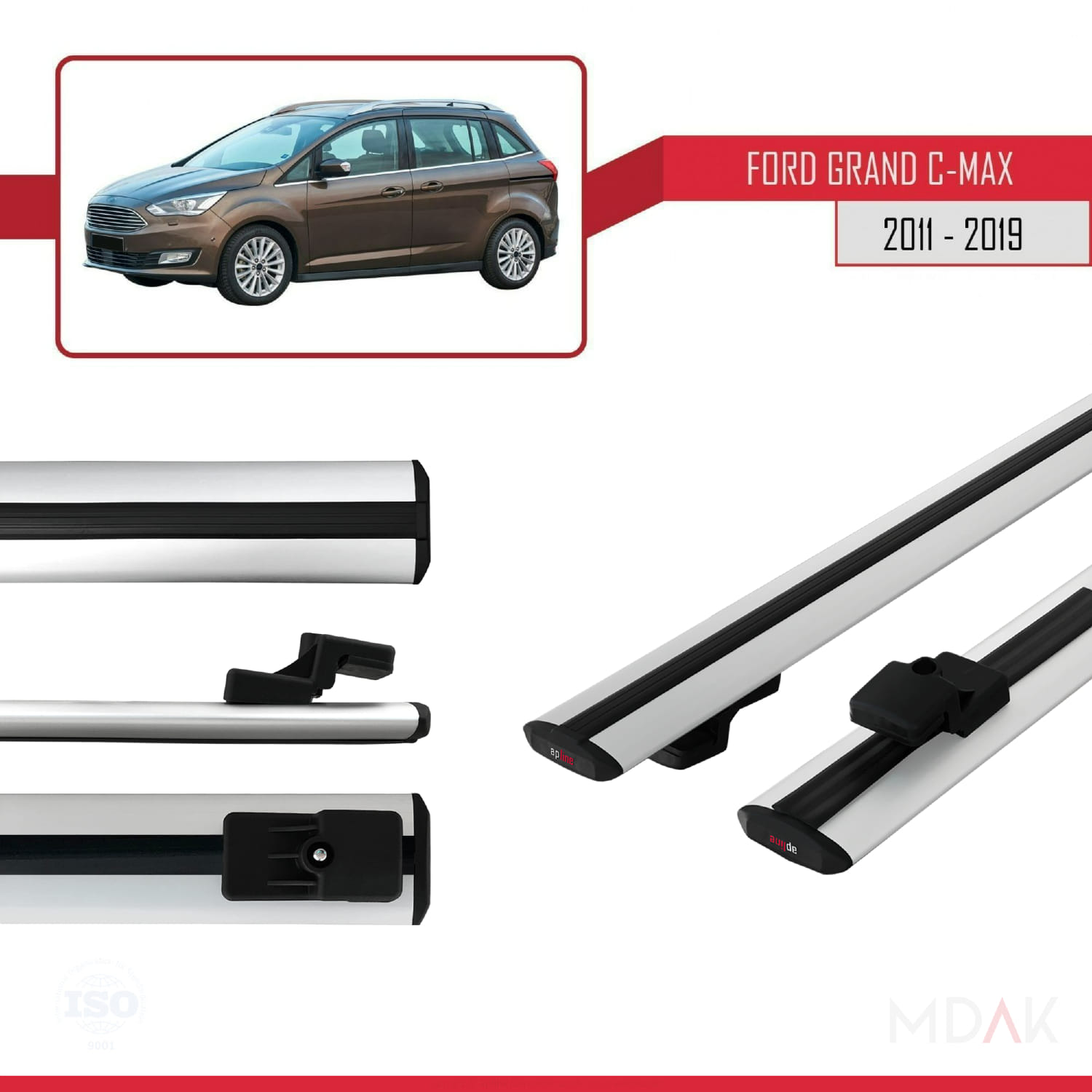 Ford Grand C-Max (C344) 2011-2019 Arası ile Uyumlu BASIC Model Ara Atkı Tavan Barı Gri 2 Adet - Görsel 3