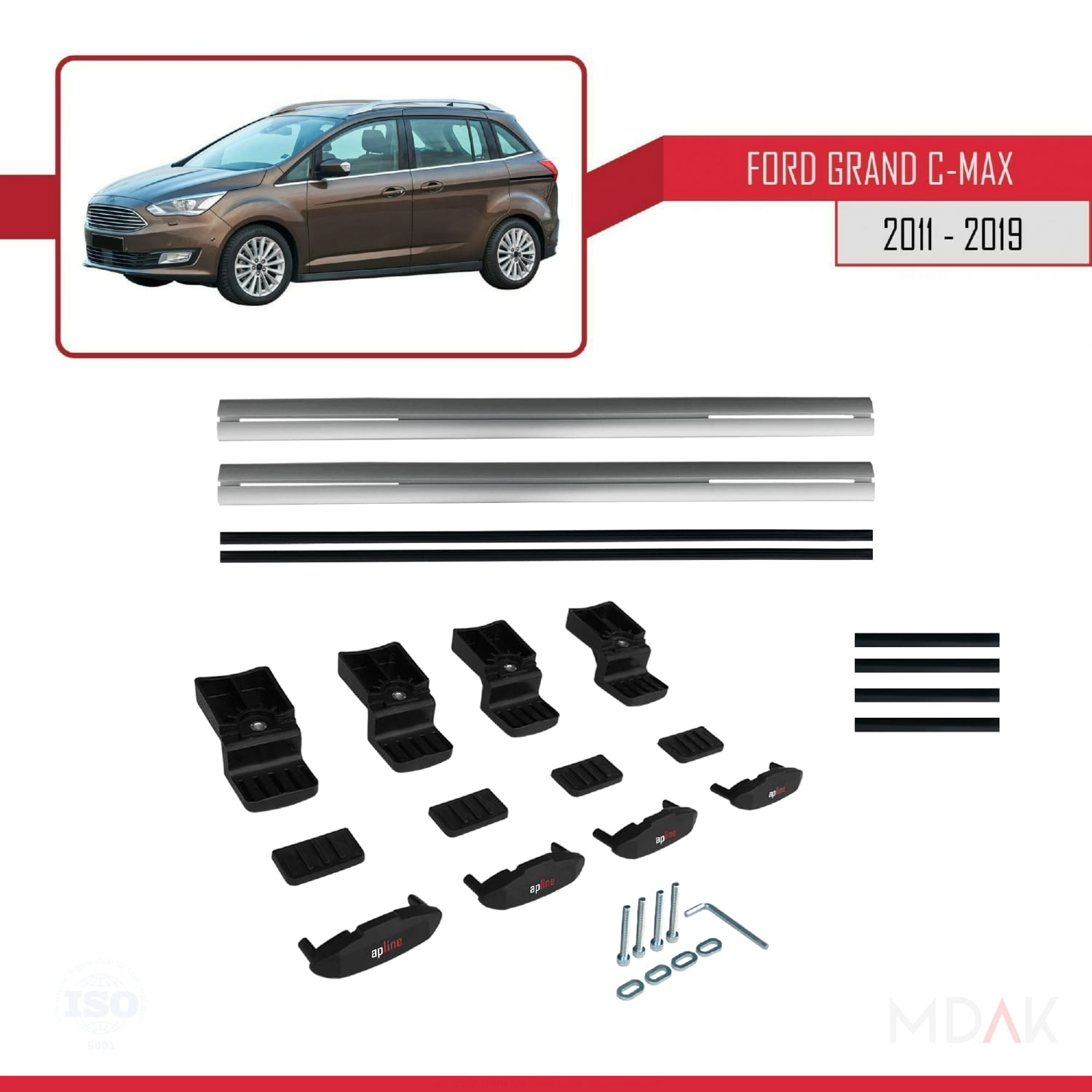 Ford Grand C-Max (C344) 2011-2019 Arası ile Uyumlu BASIC Model Ara Atkı Tavan Barı Gri 2 Adet - Görsel 6