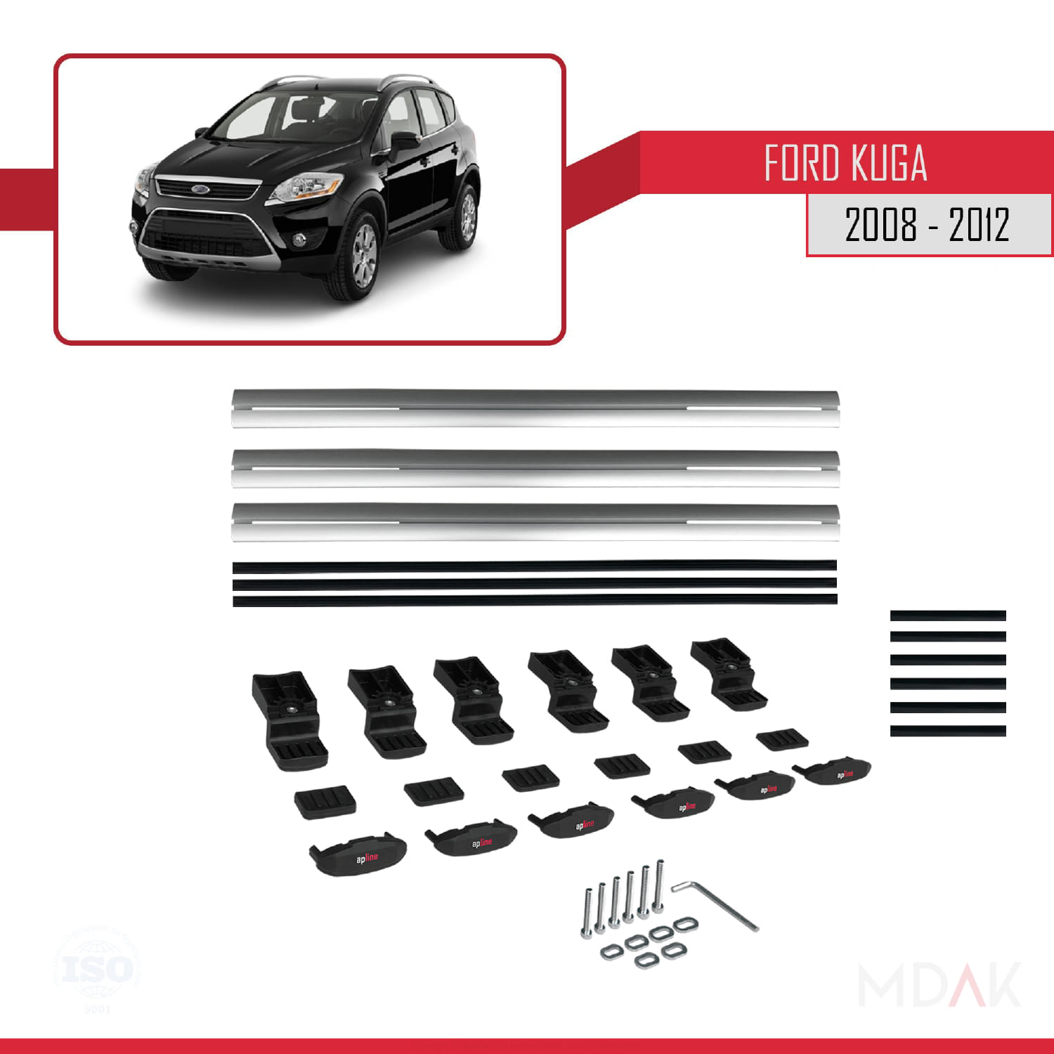 Ford Kuga (C394) 2008-2012 Arası ile Uyumlu BASIC Model Ara Atkı Tavan Barı Gri 3 Adet - Görsel 6