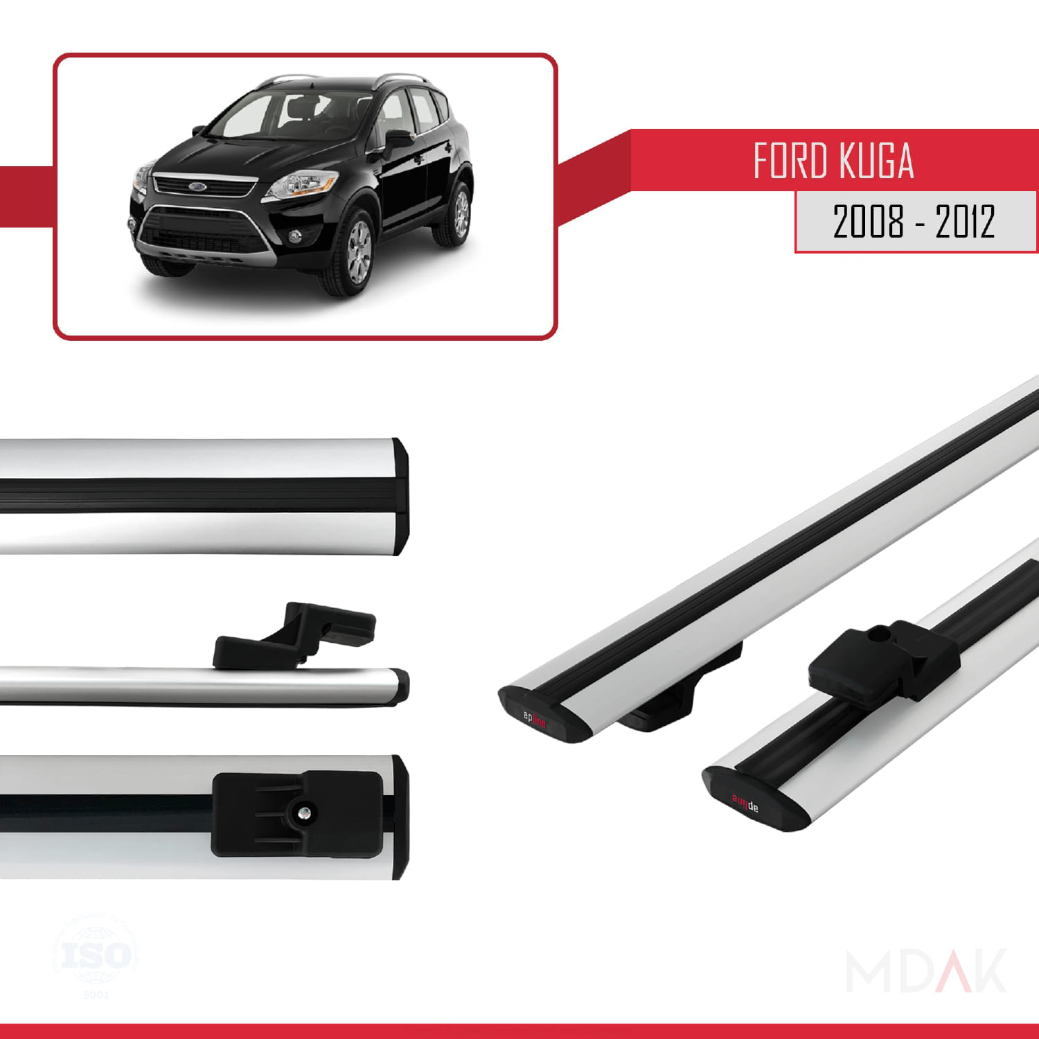 Ford Kuga (C394) 2008-2012 Arası ile Uyumlu BASIC Model Ara Atkı Tavan Barı Gri 2 Adet - Görsel 3