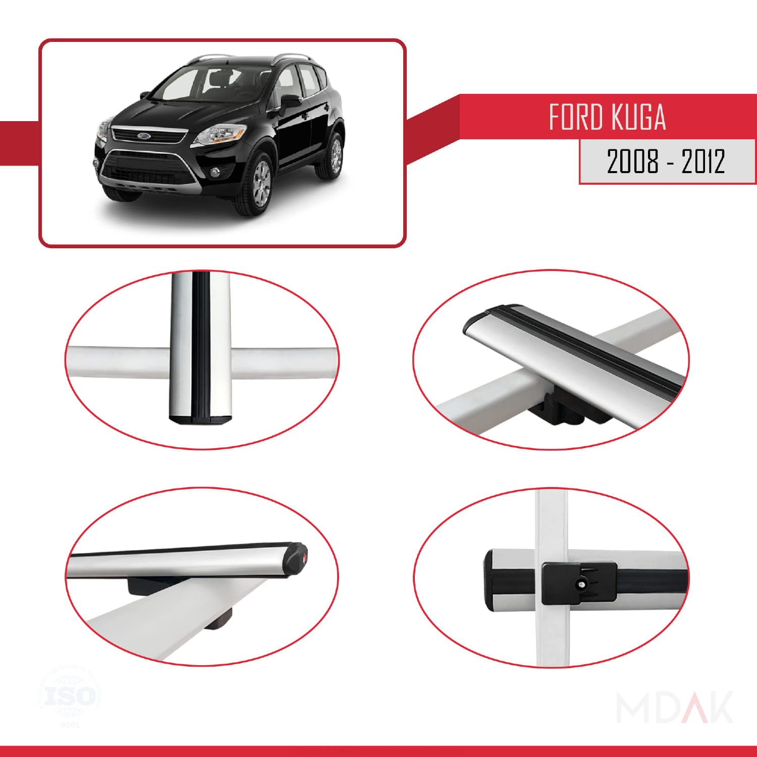 Ford Kuga (C394) 2008-2012 Arası ile Uyumlu BASIC Model Ara Atkı Tavan Barı Gri 2 Adet - Görsel 4
