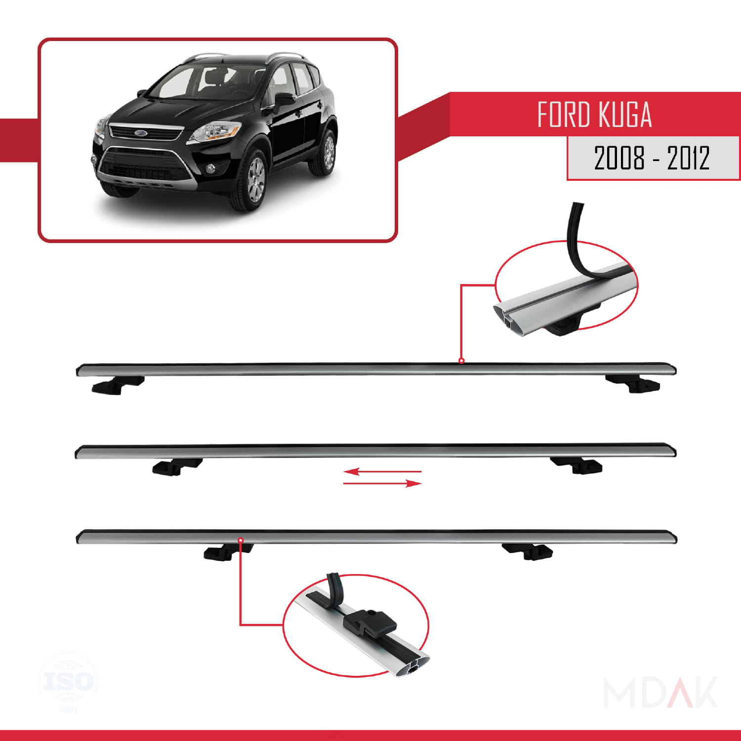 Ford Kuga (C394) 2008-2012 Arası ile Uyumlu BASIC Model Ara Atkı Tavan Barı Gri 2 Adet - Görsel 5