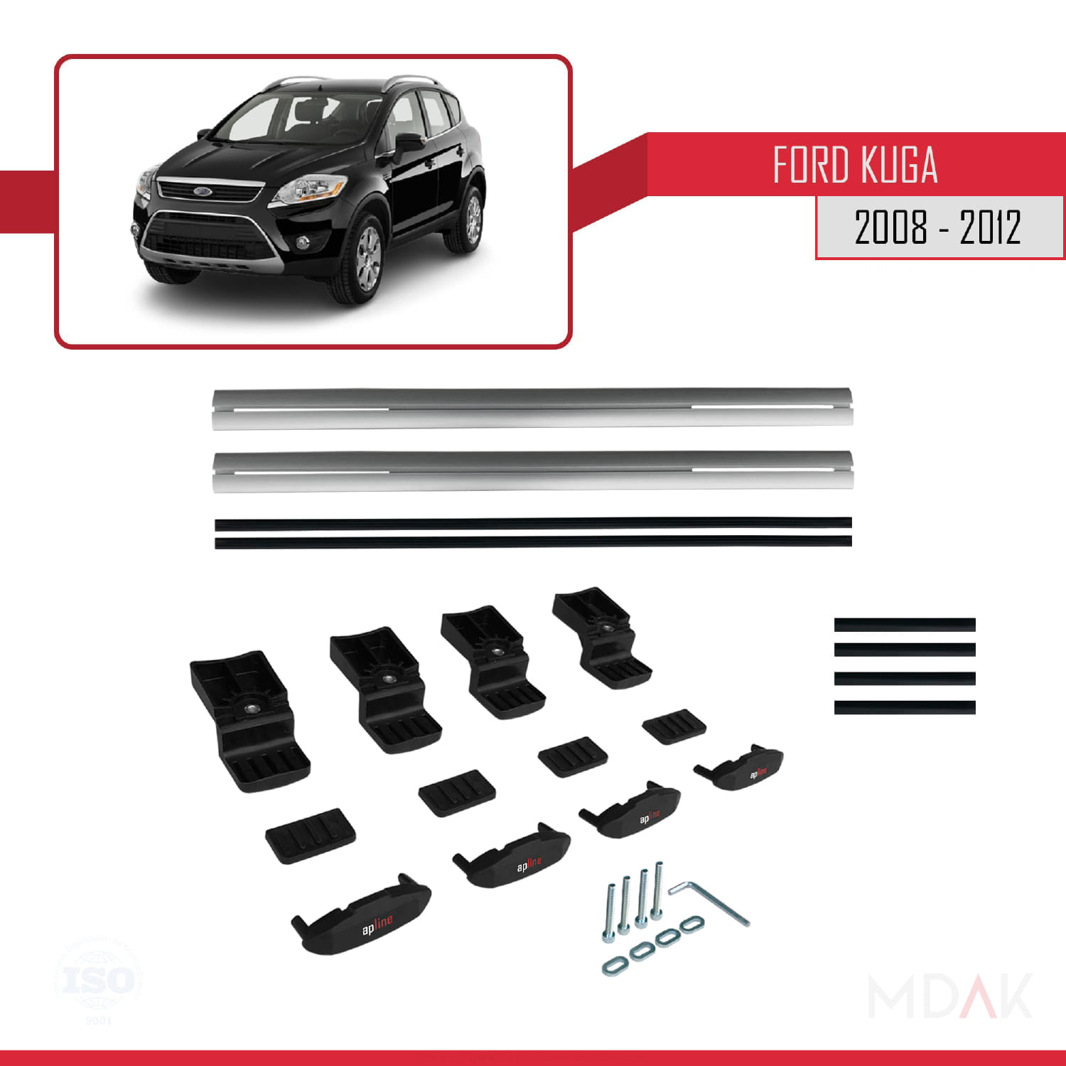 Ford Kuga (C394) 2008-2012 Arası ile Uyumlu BASIC Model Ara Atkı Tavan Barı Gri 2 Adet - Görsel 6