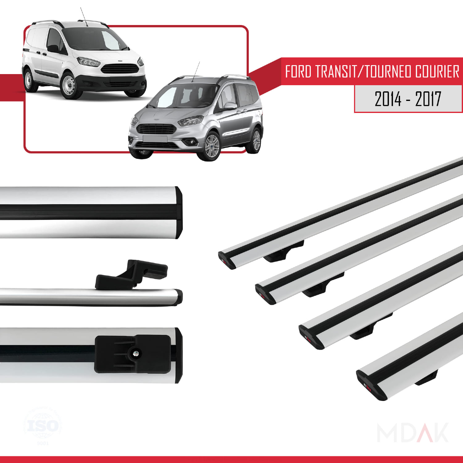 Ford Transit/Tourneo Courier Pre-Facelift 2014-2017 Arası ile Uyumlu BASIC Model Ara Atkı Tavan Barı Gri 4 Adet - Görsel 3