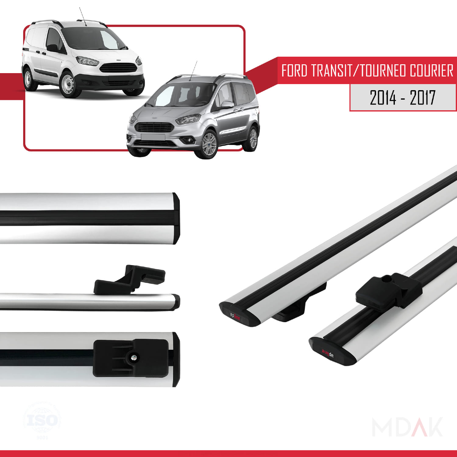 Ford Transit/Tourneo Courier Pre-Facelift 2014-2017 Arası ile Uyumlu BASIC Model Ara Atkı Tavan Barı Gri 2 Adet - Görsel 3