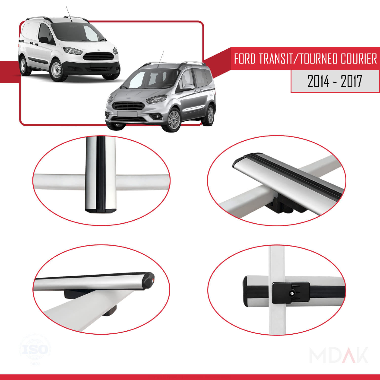 Ford Transit/Tourneo Courier Pre-Facelift 2014-2017 Arası ile Uyumlu BASIC Model Ara Atkı Tavan Barı Gri 2 Adet - Görsel 4