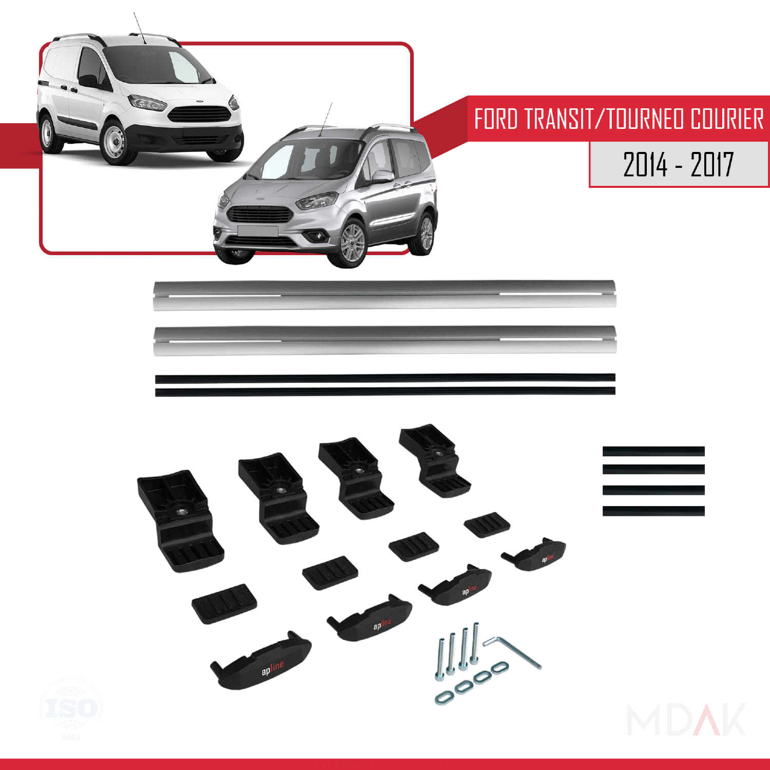 Ford Transit/Tourneo Courier Pre-Facelift 2014-2017 Arası ile Uyumlu BASIC Model Ara Atkı Tavan Barı Gri 2 Adet - Görsel 6