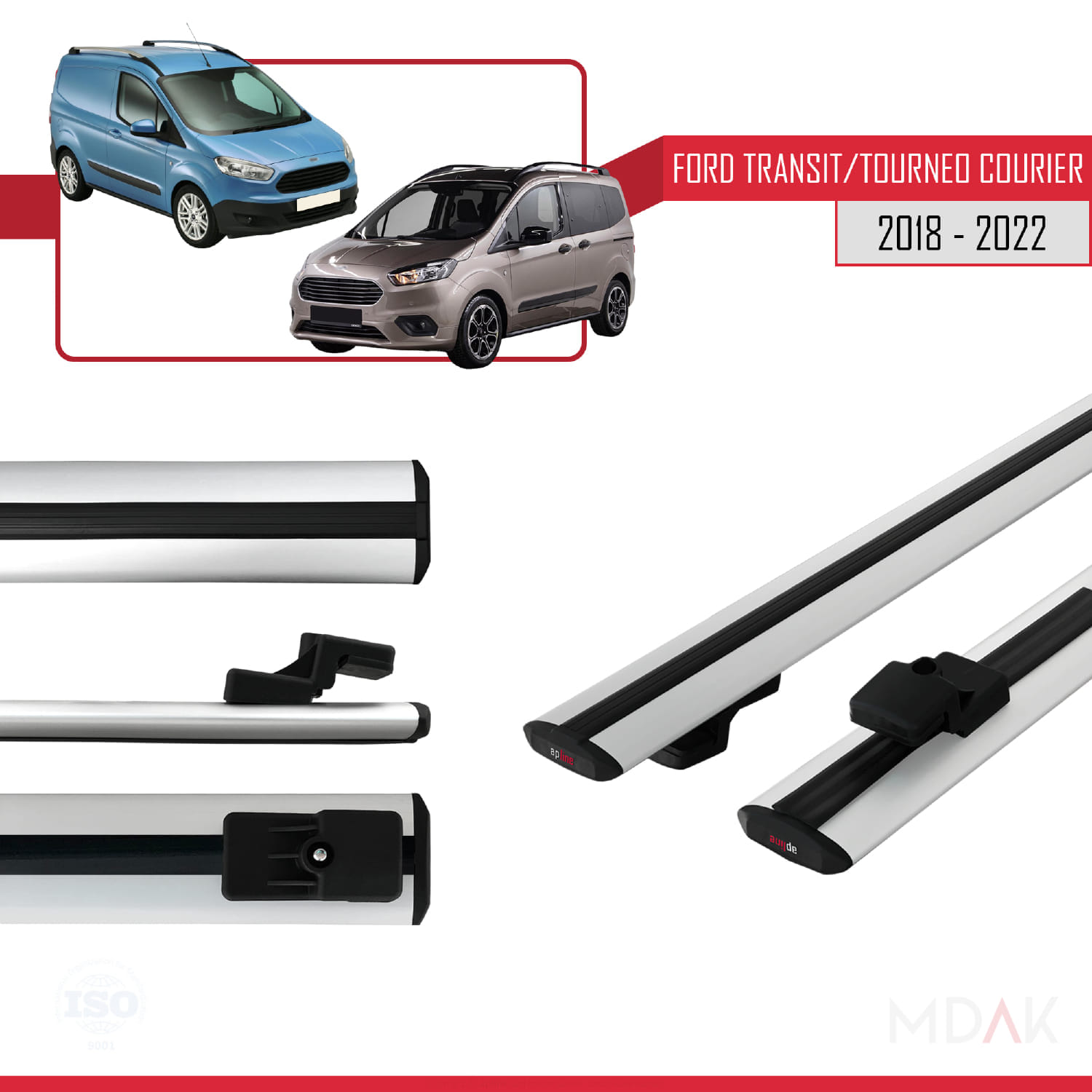 Ford Transit/Tourneo Courier Post-Facelift 2018-2022 Arası ile Uyumlu BASIC Model Ara Atkı Tavan Barı Gri 2 Adet - Görsel 3