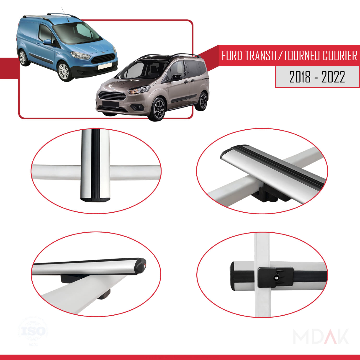 Ford Transit/Tourneo Courier Post-Facelift 2018-2022 Arası ile Uyumlu BASIC Model Ara Atkı Tavan Barı Gri 2 Adet - Görsel 4
