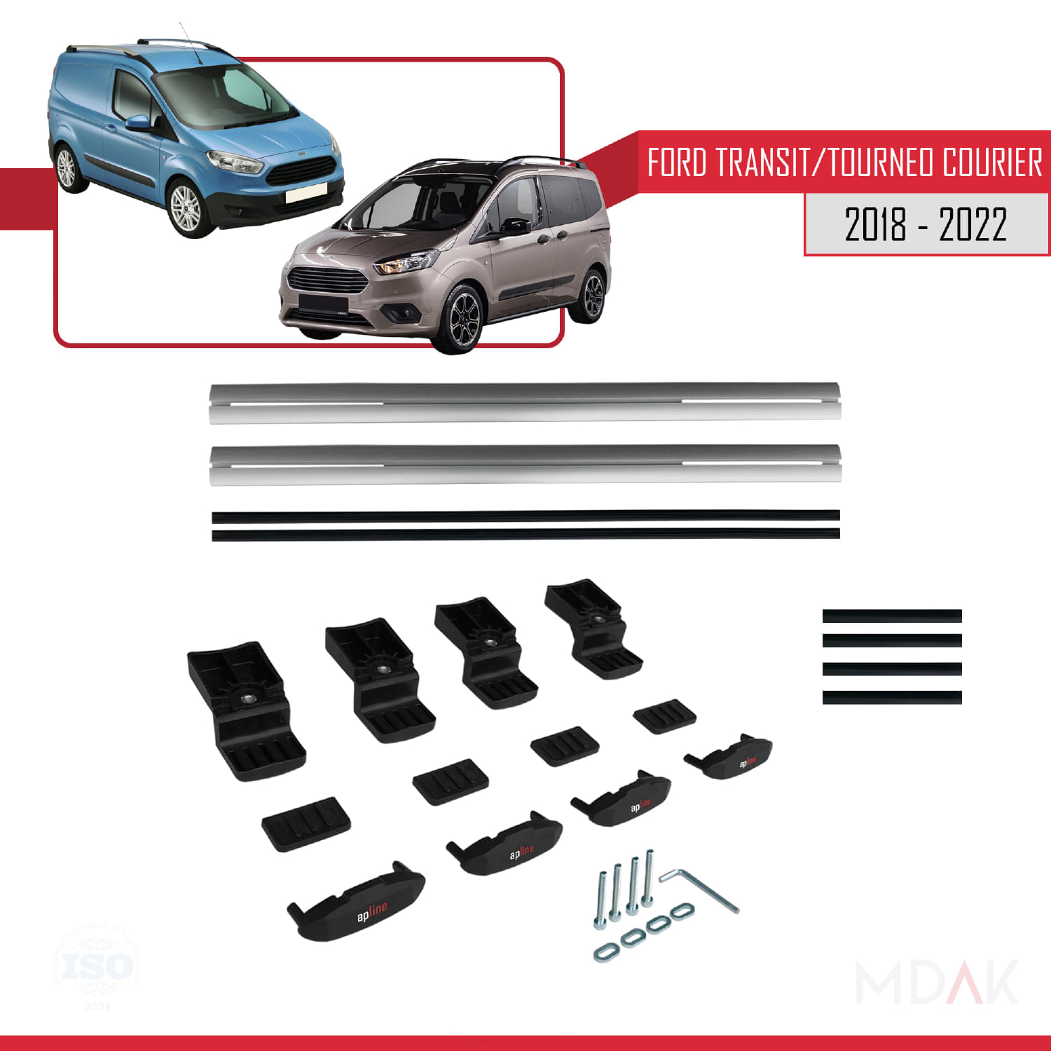 Ford Transit/Tourneo Courier Post-Facelift 2018-2022 Arası ile Uyumlu BASIC Model Ara Atkı Tavan Barı Gri 2 Adet - Görsel 6