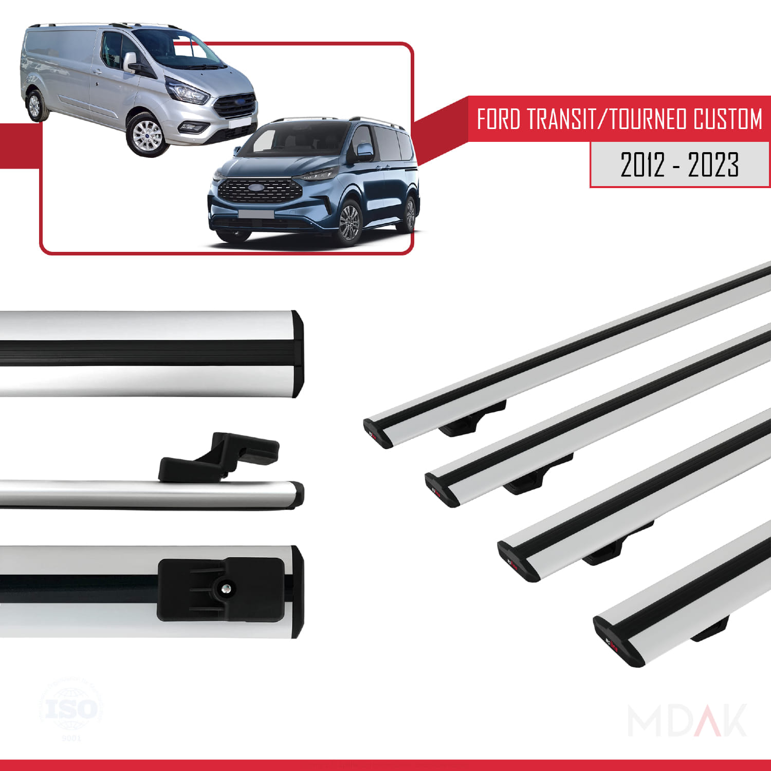 Ford Transit/Tourneo Custom 2012-2023 Arası ile Uyumlu BASIC Model Ara Atkı Tavan Barı Gri 4 Adet - Görsel 3