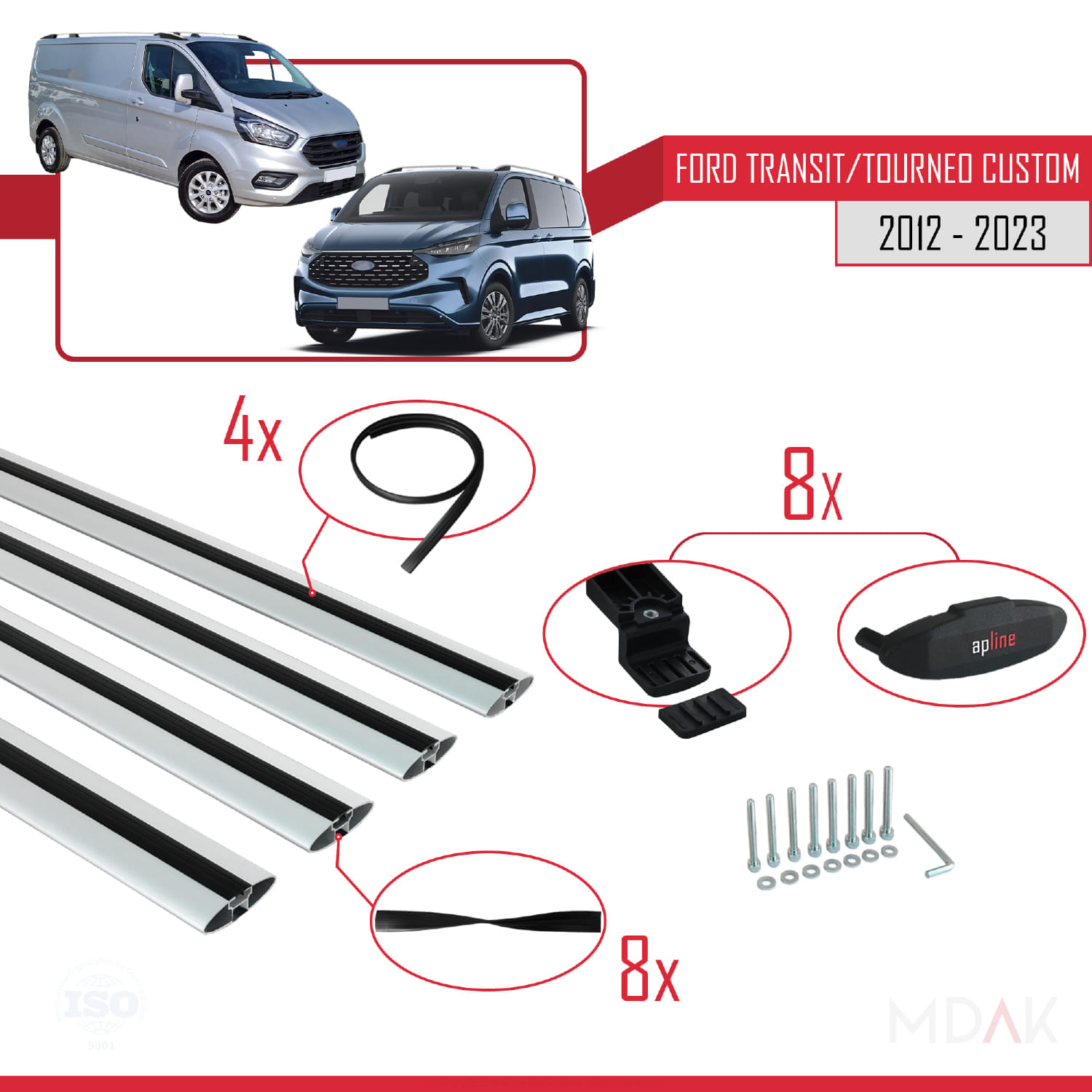 Ford Transit/Tourneo Custom 2012-2023 Arası ile Uyumlu BASIC Model Ara Atkı Tavan Barı Gri 4 Adet - Görsel 5