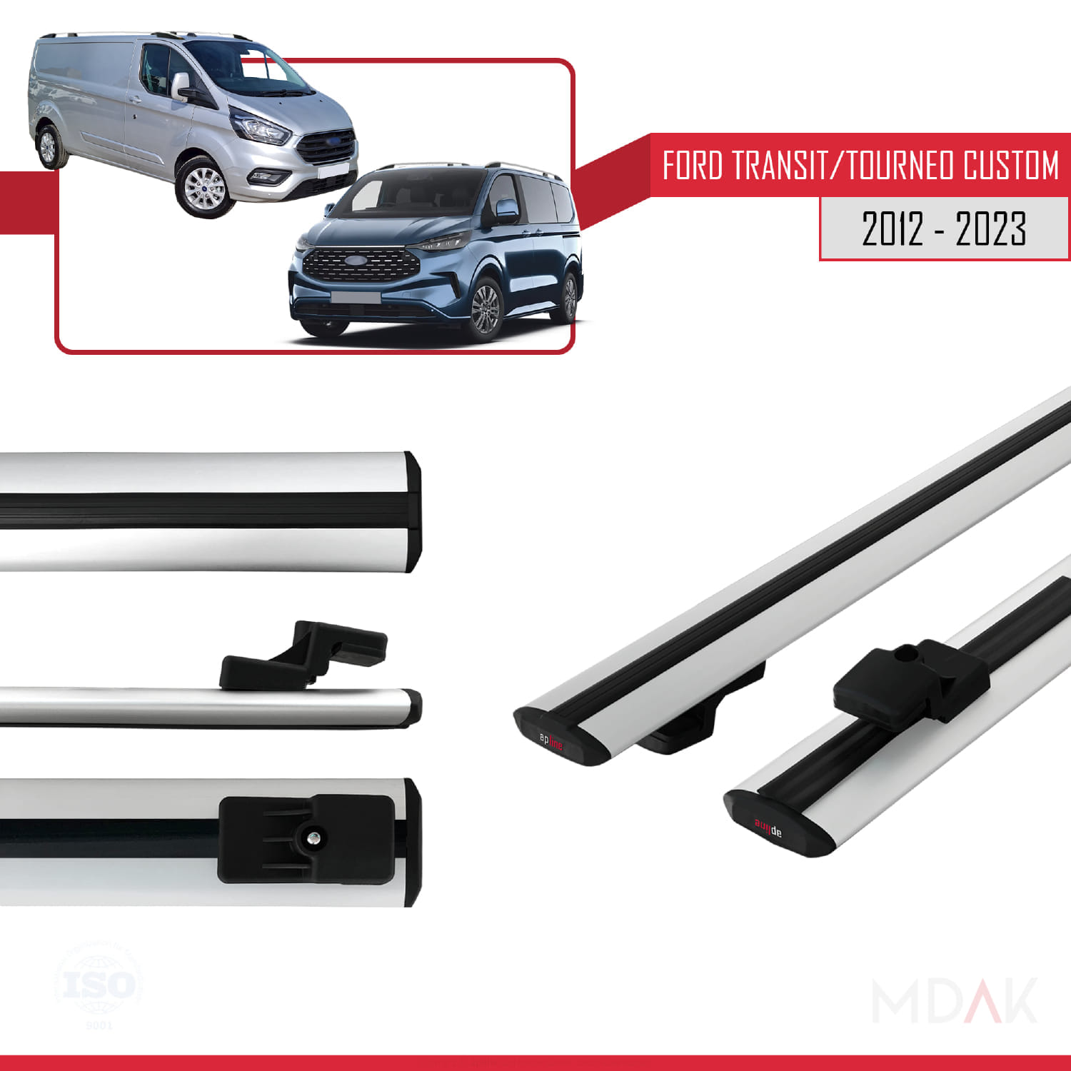 Ford Transit/Tourneo Custom 2012-2023 Arası ile Uyumlu BASIC Model Ara Atkı Tavan Barı Gri 2 Adet - Görsel 3