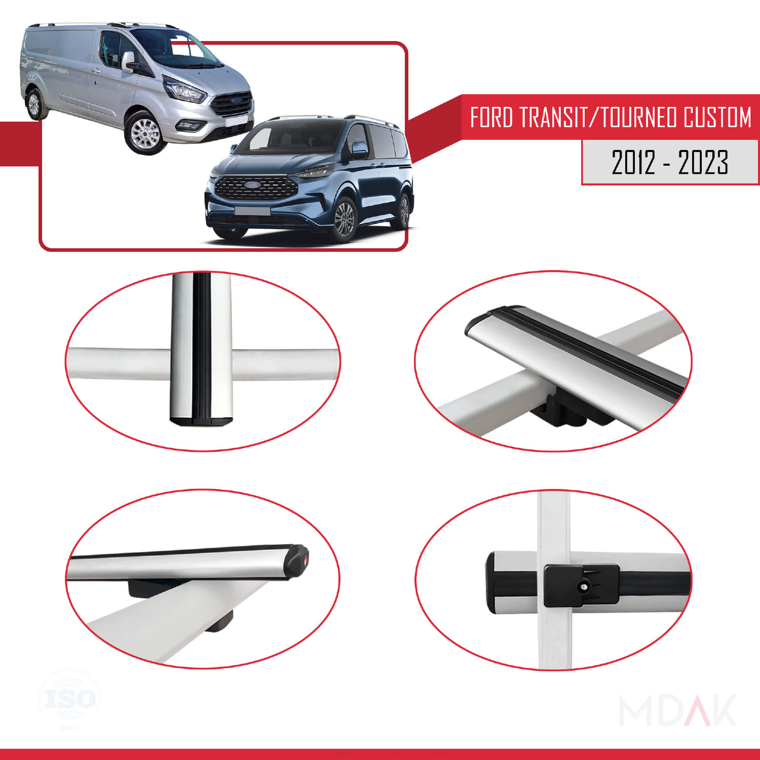 Ford Transit/Tourneo Custom 2012-2023 Arası ile Uyumlu BASIC Model Ara Atkı Tavan Barı Gri 2 Adet - Görsel 4