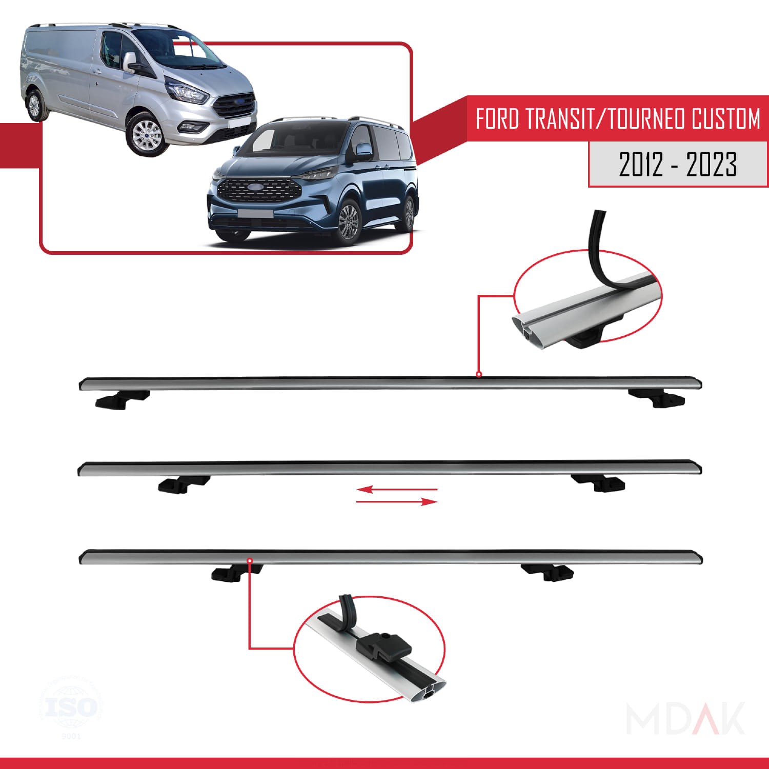 Ford Transit/Tourneo Custom 2012-2023 Arası ile Uyumlu BASIC Model Ara Atkı Tavan Barı Gri 2 Adet - Görsel 5
