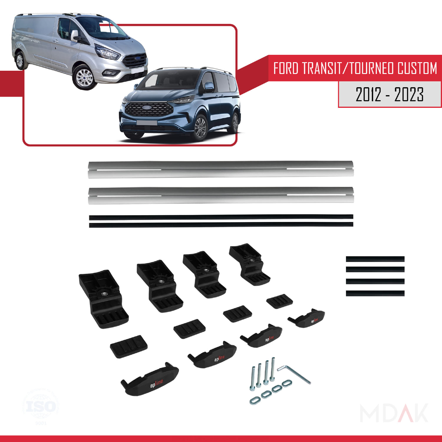 Ford Transit/Tourneo Custom 2012-2023 Arası ile Uyumlu BASIC Model Ara Atkı Tavan Barı Gri 2 Adet - Görsel 6