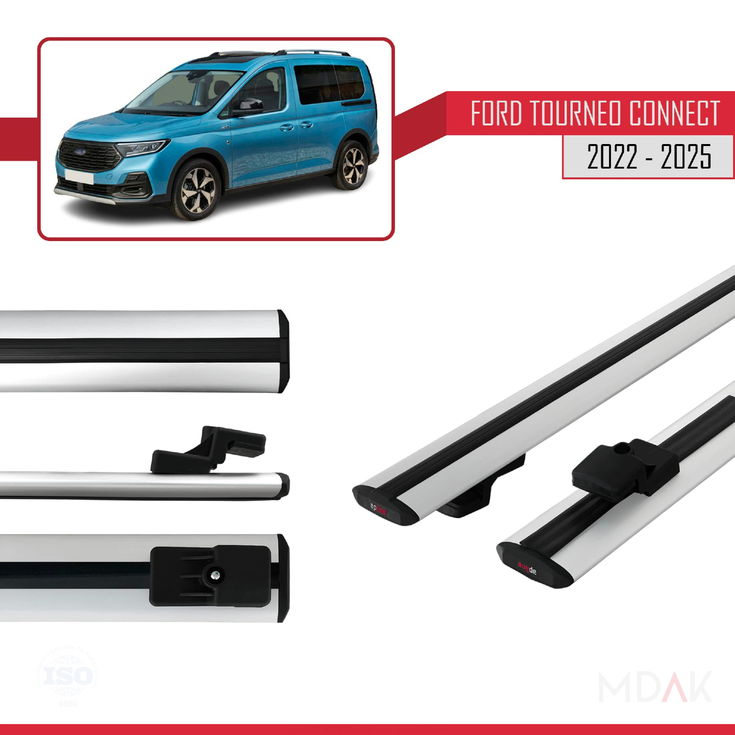 Ford Transit/Tourneo Connect 3 2022 ve Sonrası ile Uyumlu BASIC Model Ara Atkı Tavan Barı Gri 2 Adet - Görsel 3