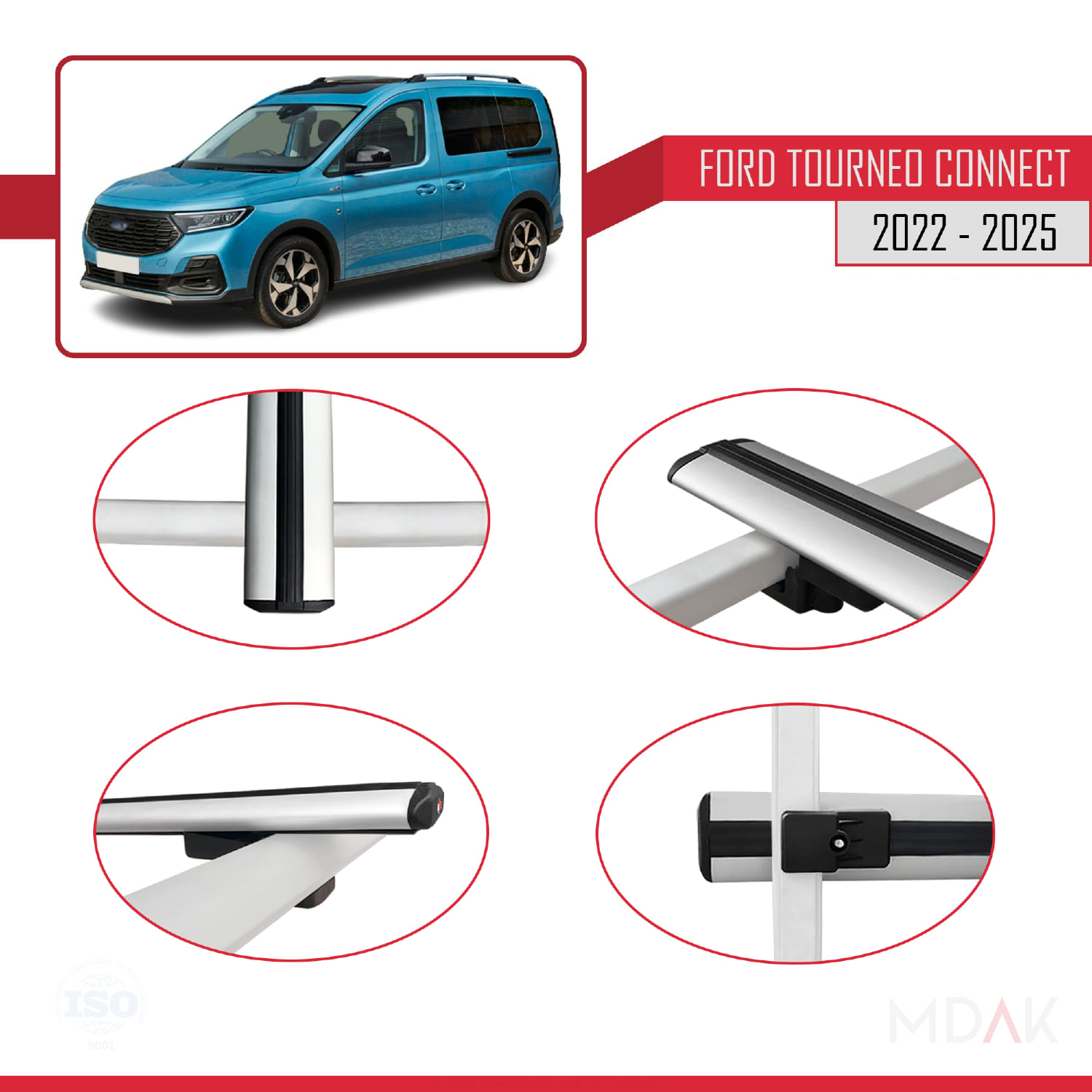Ford Transit/Tourneo Connect 3 2022 ve Sonrası ile Uyumlu BASIC Model Ara Atkı Tavan Barı Gri 2 Adet - Görsel 4