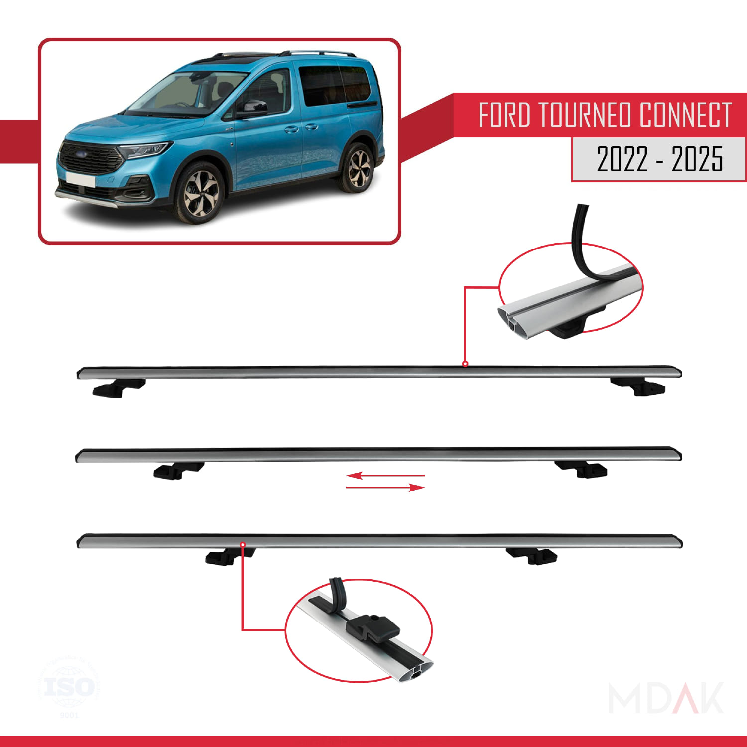 Ford Transit/Tourneo Connect 3 2022 ve Sonrası ile Uyumlu BASIC Model Ara Atkı Tavan Barı Gri 2 Adet - Görsel 5