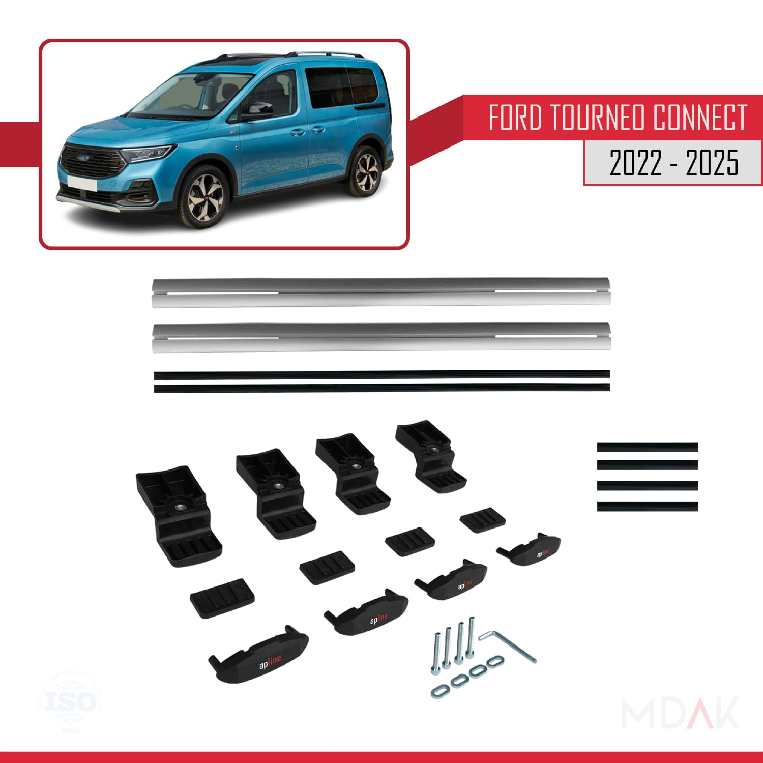 Ford Transit/Tourneo Connect 3 2022 ve Sonrası ile Uyumlu BASIC Model Ara Atkı Tavan Barı Gri 2 Adet - Görsel 6
