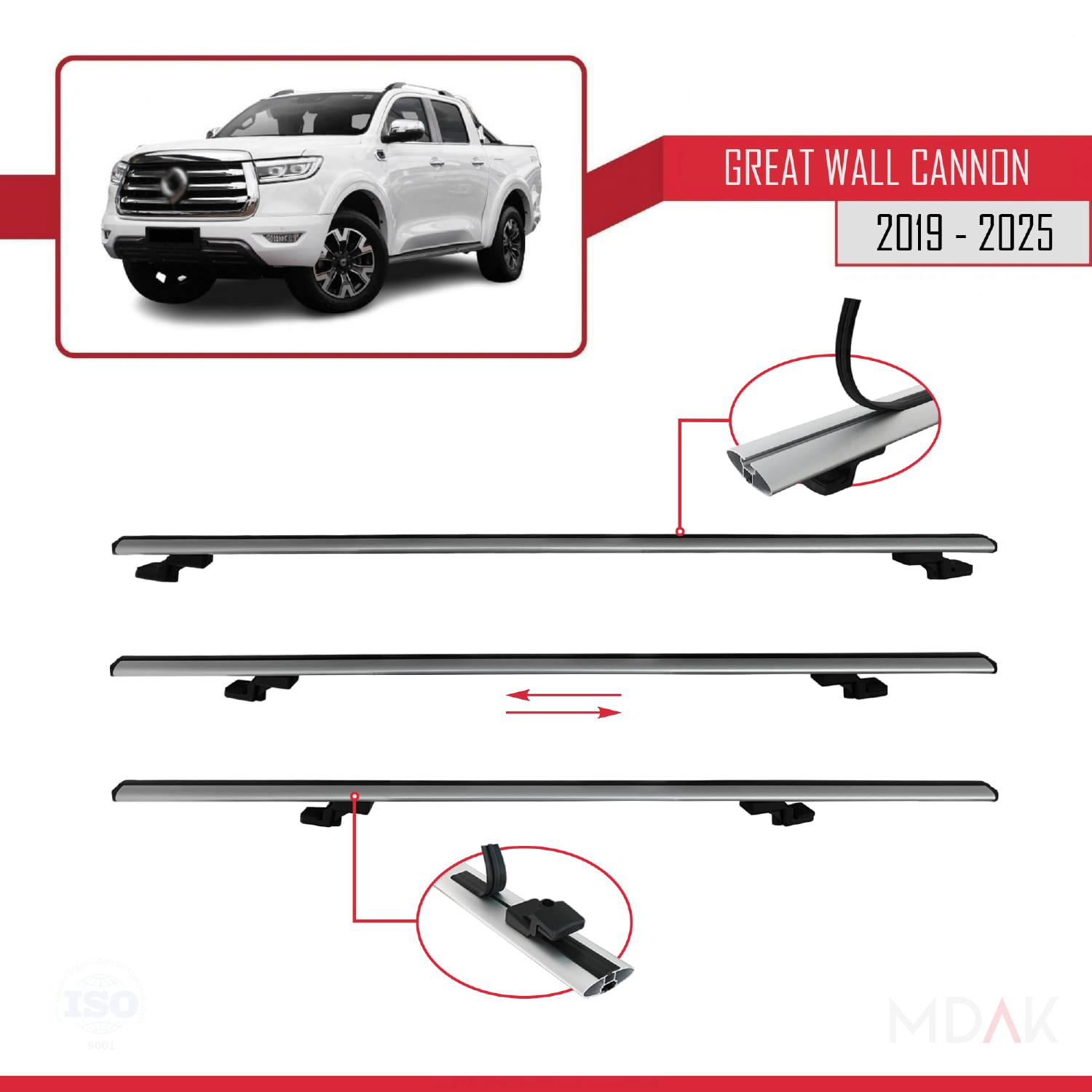 Great Wall Cannon 2019 ve Sonrası ile Uyumlu BASIC Model Ara Atkı Tavan Barı Gri 2 Adet - Görsel 5