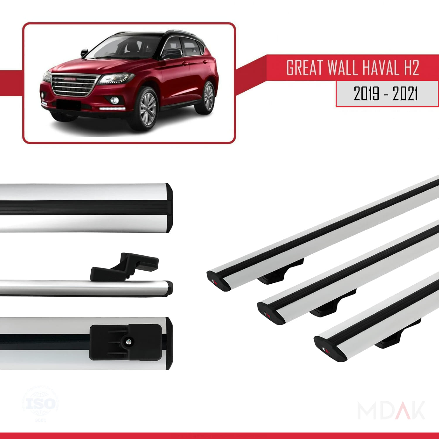 Great Wall Haval H2 2019-2021 Arası ile Uyumlu BASIC Model Ara Atkı Tavan Barı Gri 3 Adet - Görsel 3