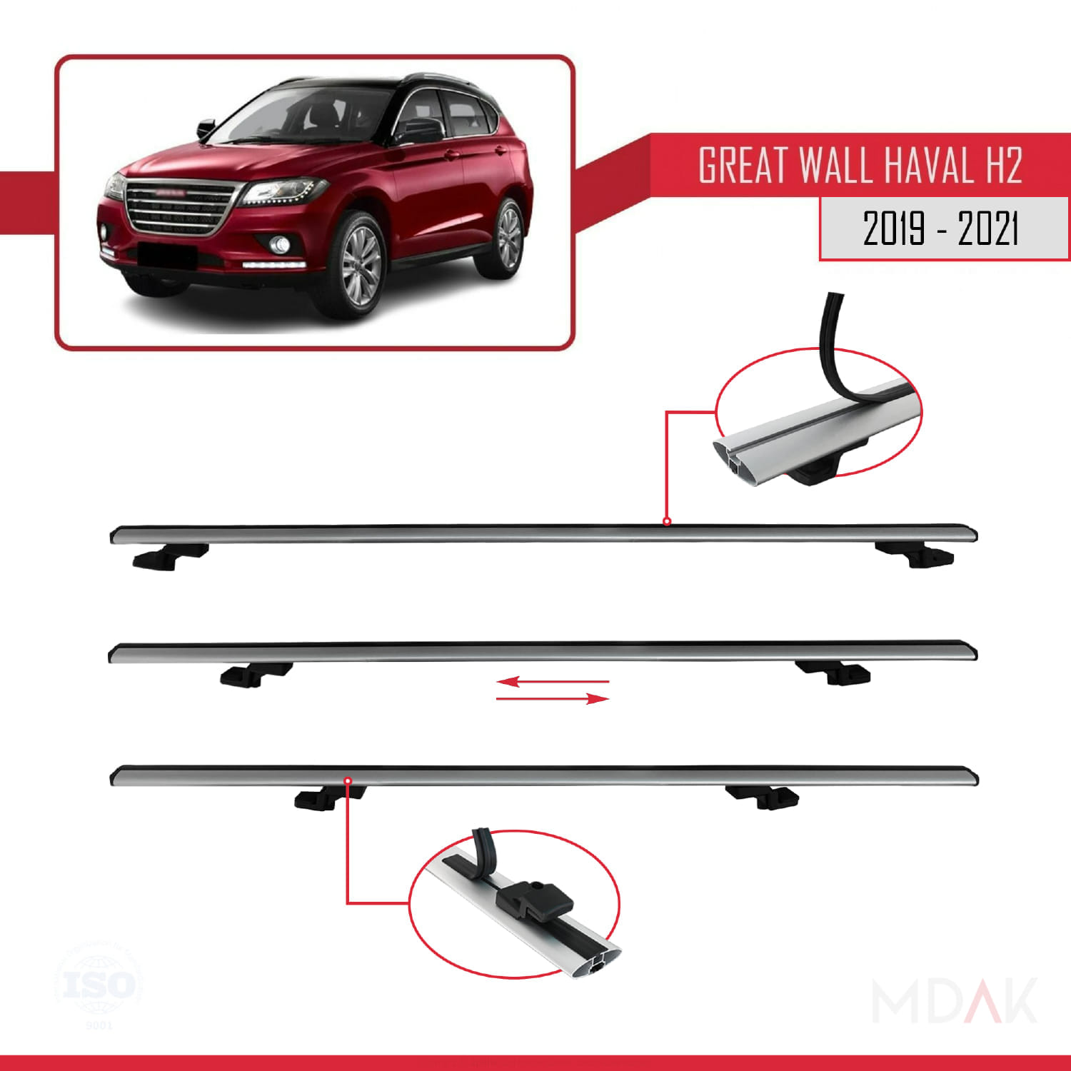 Great Wall Haval H2 2019-2021 Arası ile Uyumlu BASIC Model Ara Atkı Tavan Barı Gri 3 Adet - Görsel 5