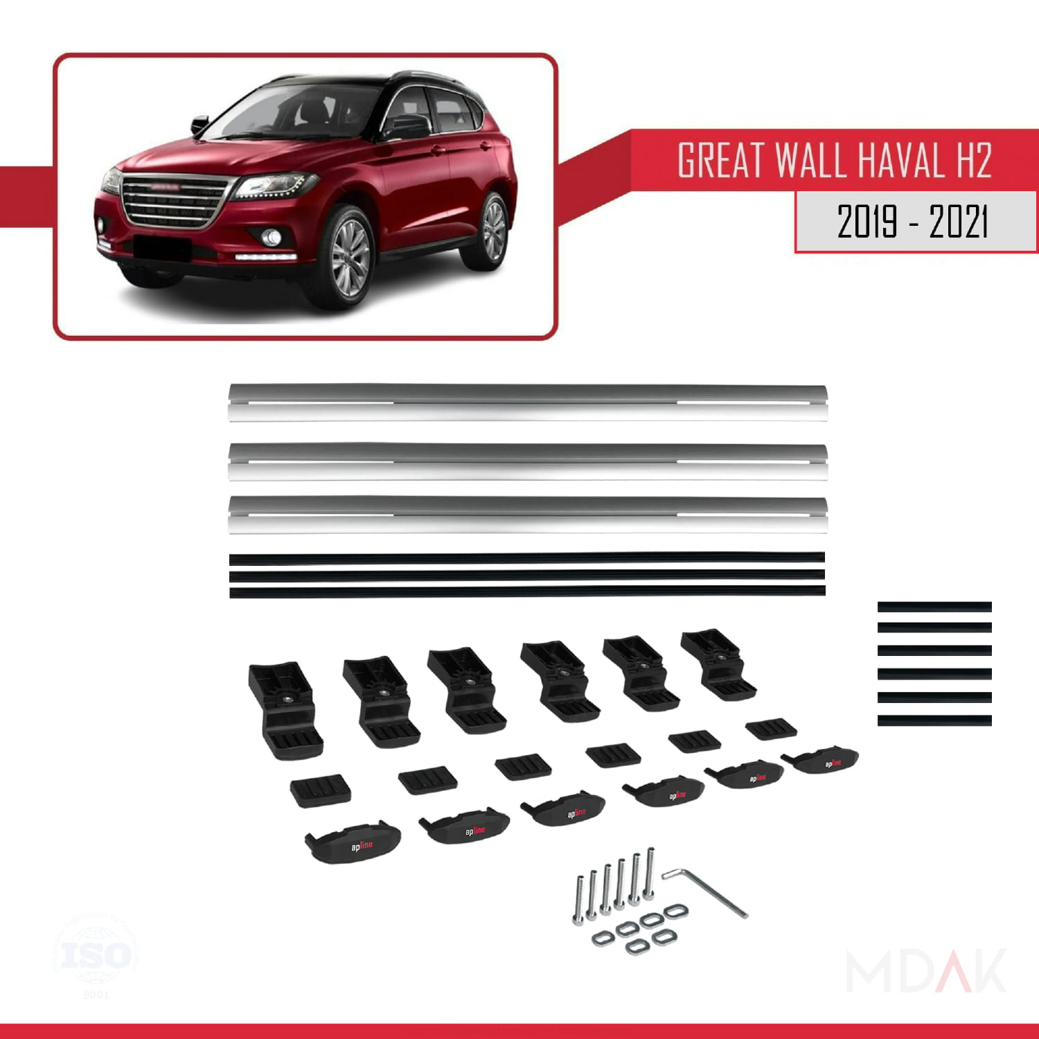 Great Wall Haval H2 2019-2021 Arası ile Uyumlu BASIC Model Ara Atkı Tavan Barı Gri 3 Adet - Görsel 6
