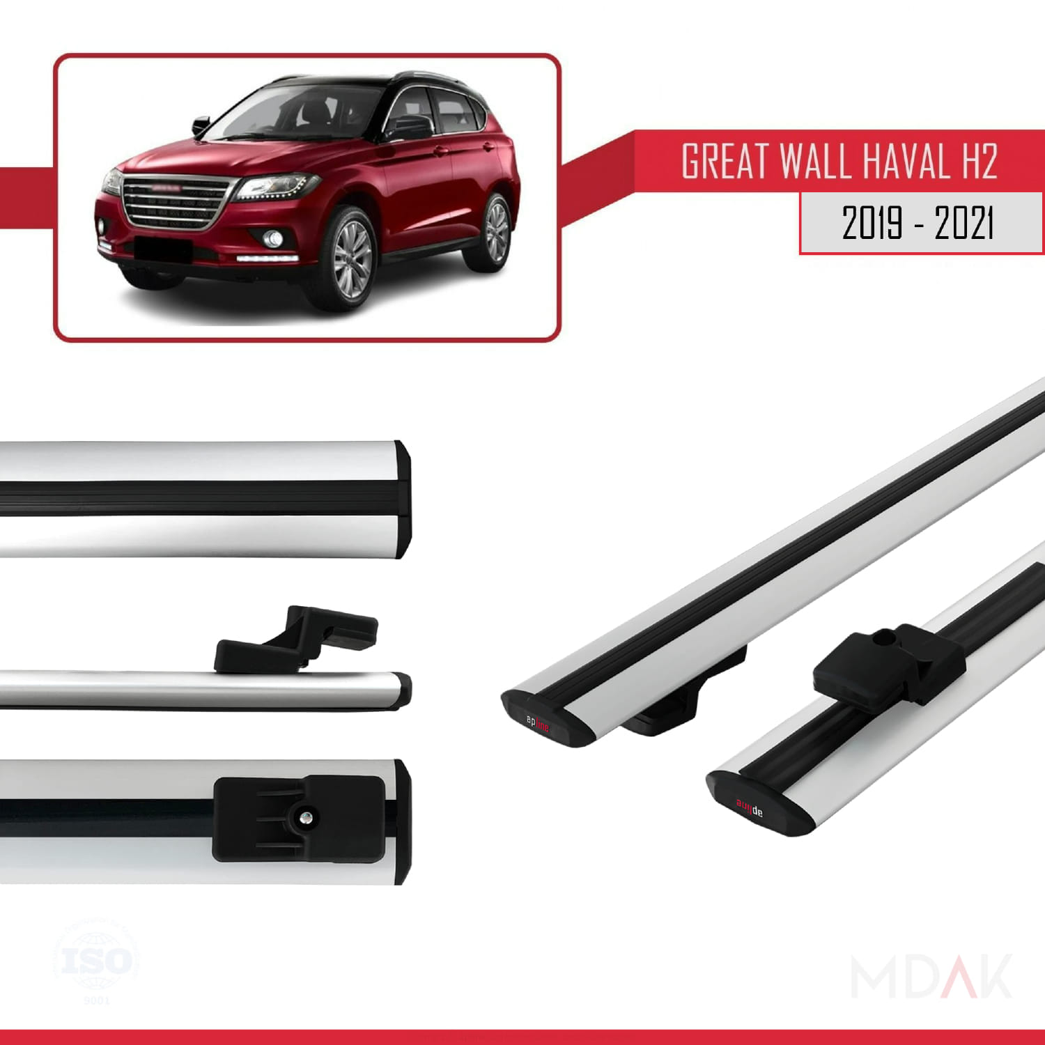 Great Wall Haval H2 2019-2021 Arası ile Uyumlu BASIC Model Ara Atkı Tavan Barı Gri 2 Adet - Görsel 3