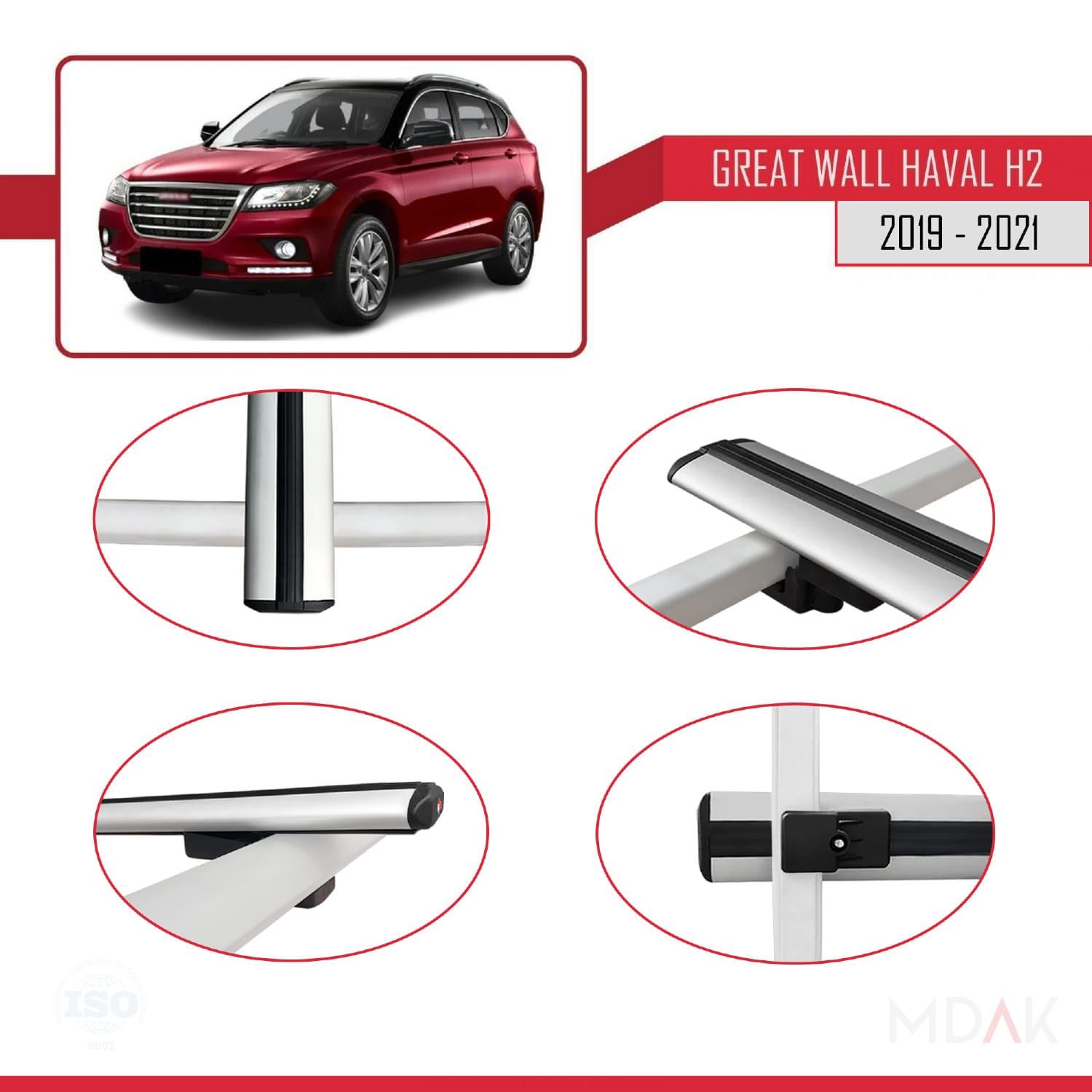 Great Wall Haval H2 2019-2021 Arası ile Uyumlu BASIC Model Ara Atkı Tavan Barı Gri 2 Adet - Görsel 4