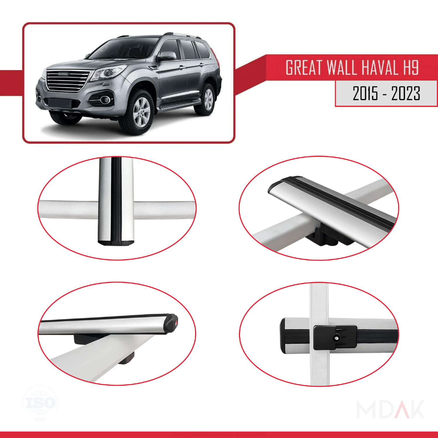 Great Wall Haval H9 2015-2023 Arası ile Uyumlu BASIC Model Ara Atkı Tavan Barı Gri 3 Adet - Görsel 4