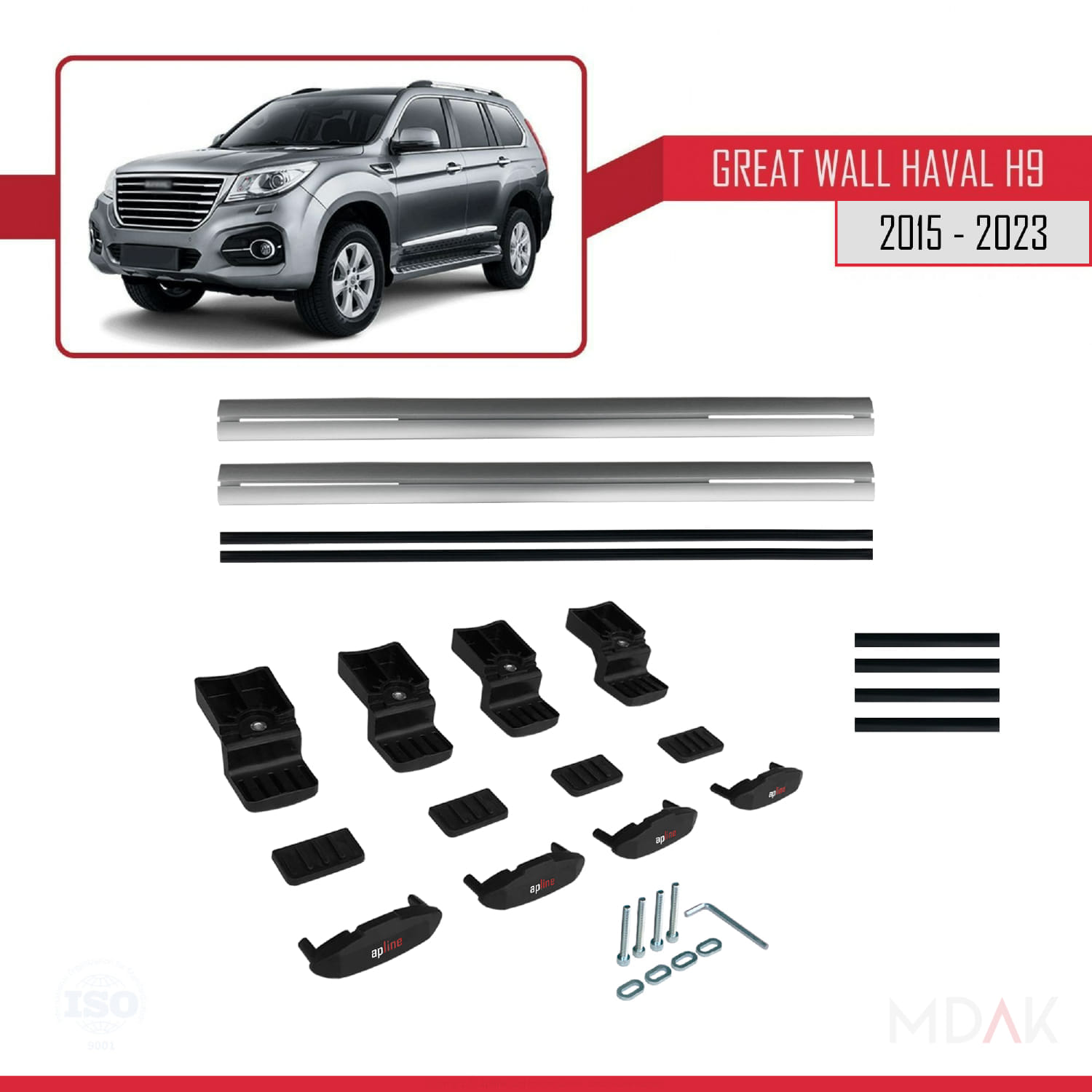 Great Wall Haval H9 2015-2023 Arası ile Uyumlu BASIC Model Ara Atkı Tavan Barı Gri 2 Adet - Görsel 6