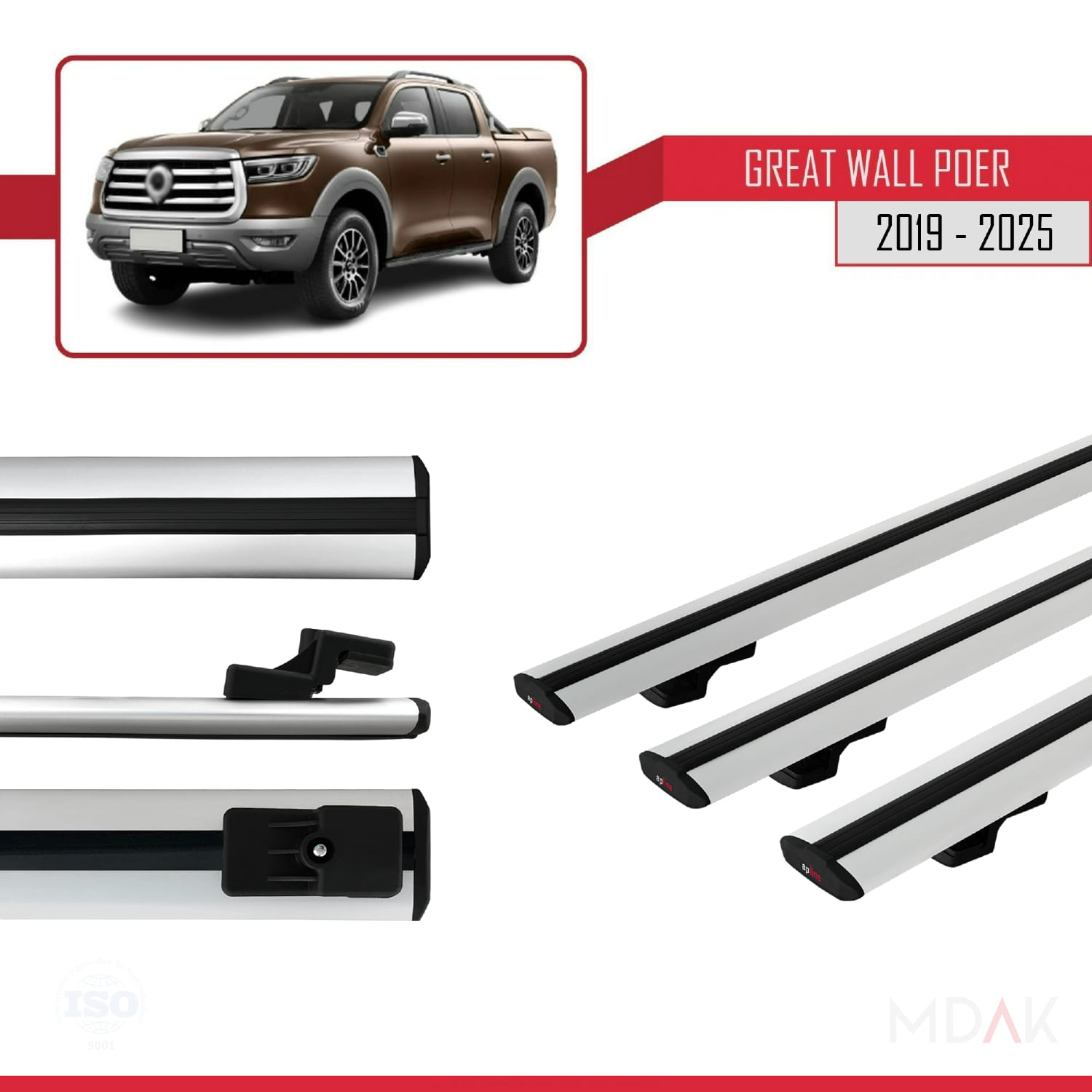 Great Wall Poer 2019 ve Sonrası ile Uyumlu BASIC Model Ara Atkı Tavan Barı Gri 3 Adet - Görsel 3