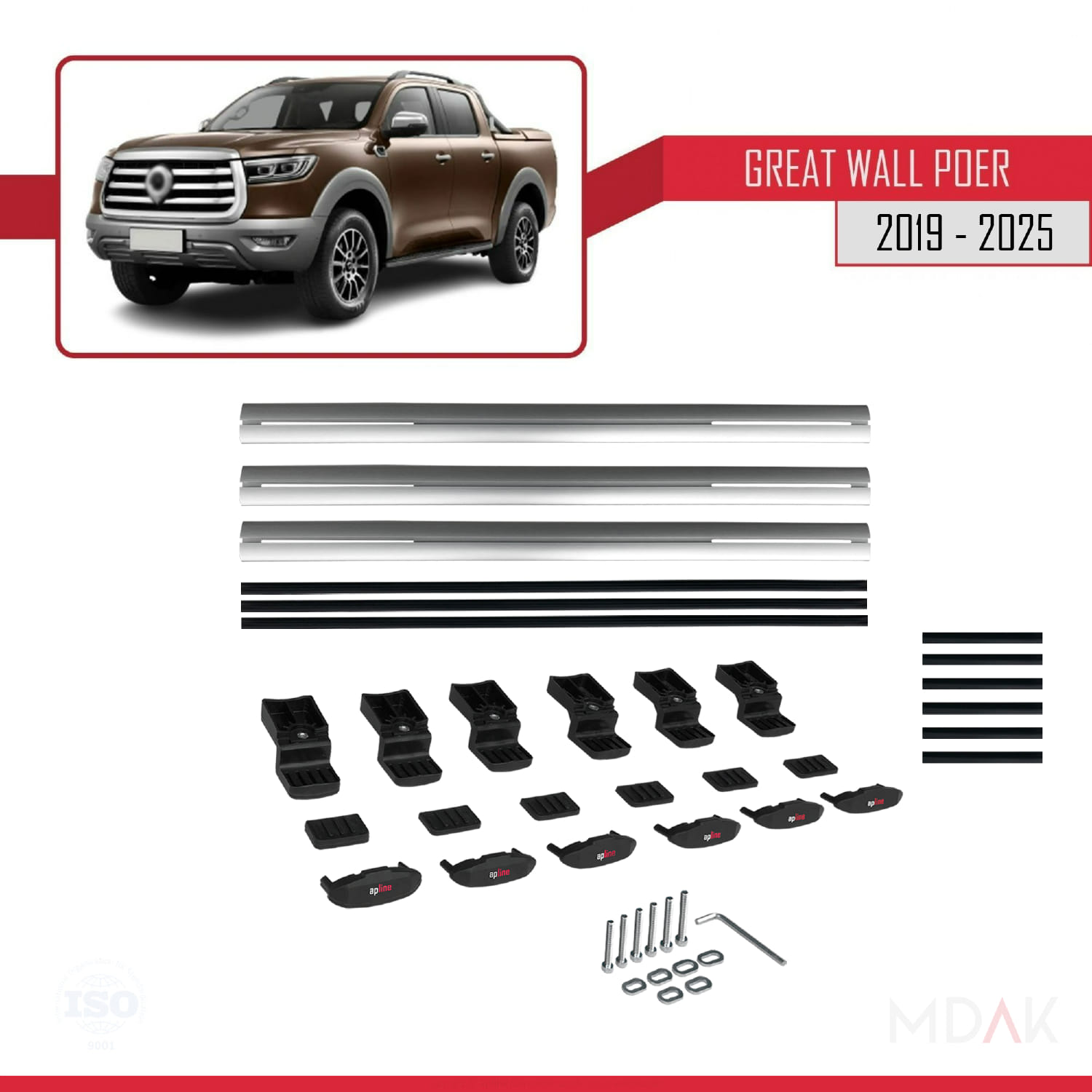 Great Wall Poer 2019 ve Sonrası ile Uyumlu BASIC Model Ara Atkı Tavan Barı Gri 3 Adet - Görsel 6