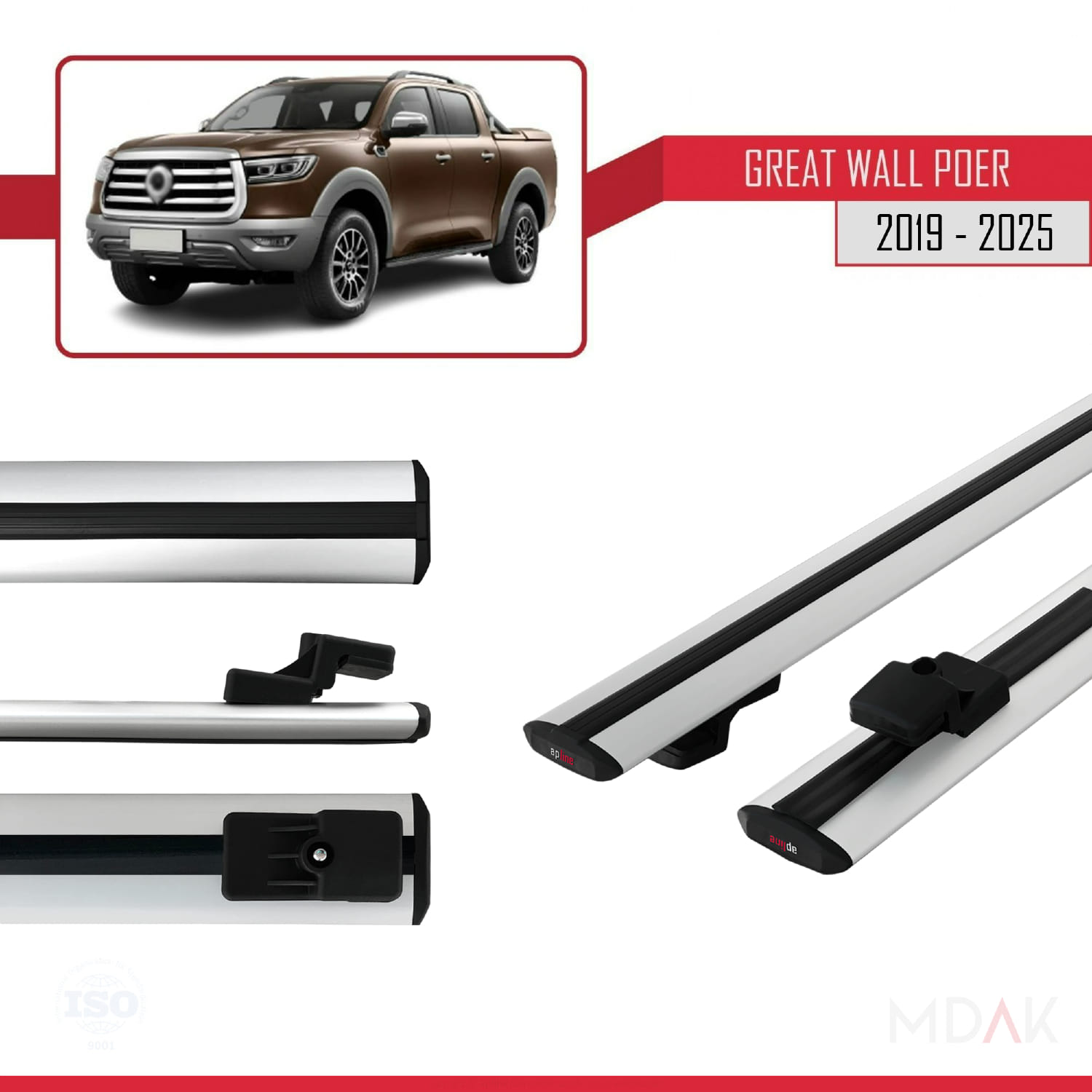 Great Wall Poer 2019 ve Sonrası ile Uyumlu BASIC Model Ara Atkı Tavan Barı Gri 2 Adet - Görsel 3