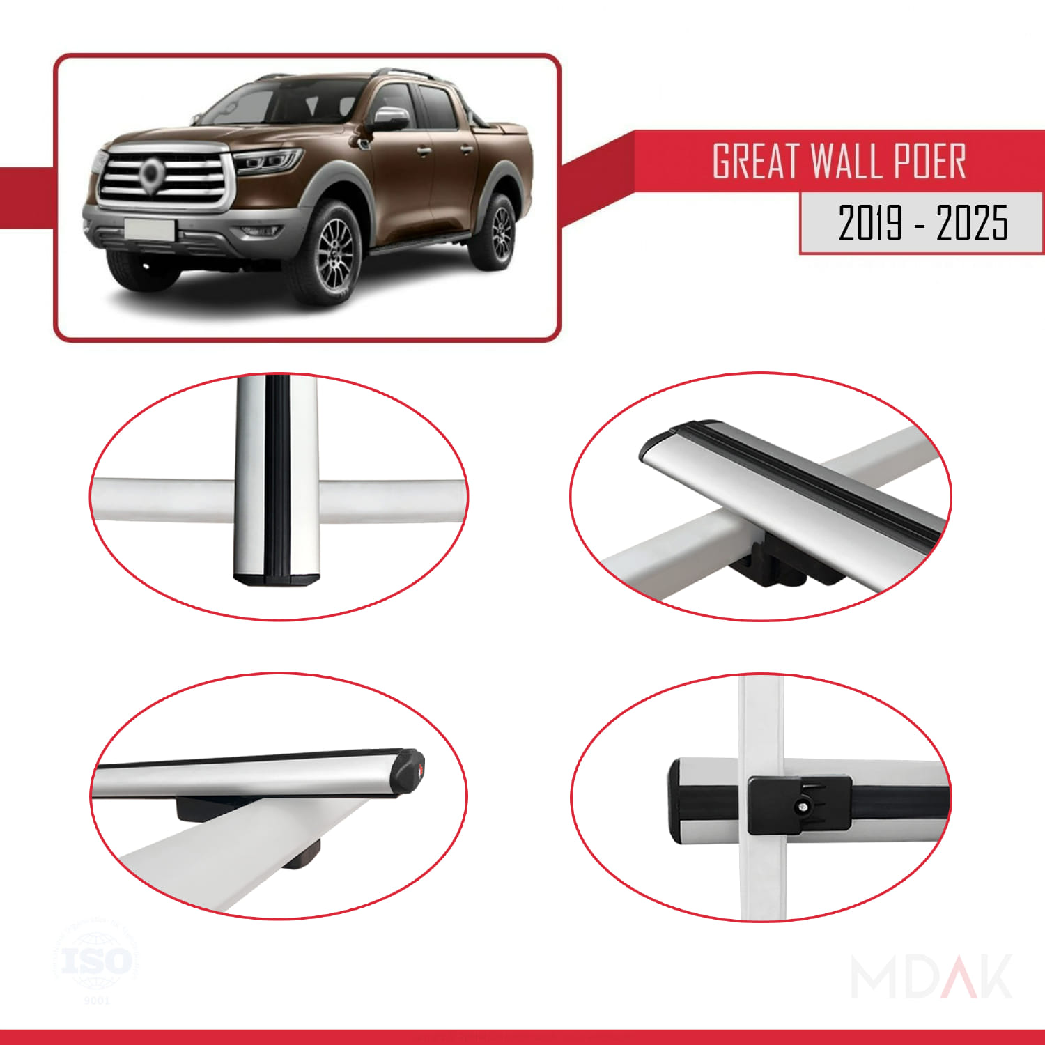 Great Wall Poer 2019 ve Sonrası ile Uyumlu BASIC Model Ara Atkı Tavan Barı Gri 2 Adet - Görsel 4