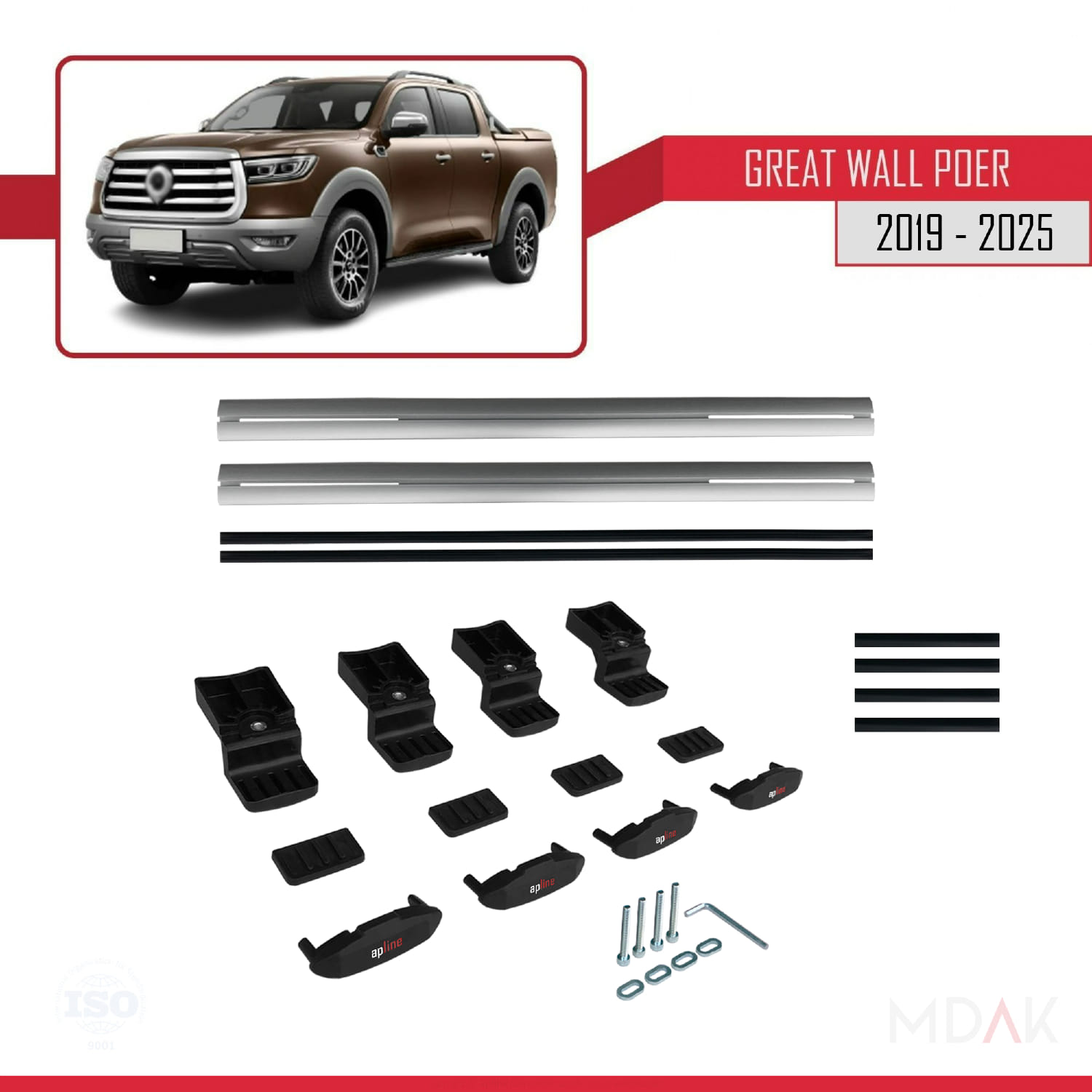 Great Wall Poer 2019 ve Sonrası ile Uyumlu BASIC Model Ara Atkı Tavan Barı Gri 2 Adet - Görsel 6