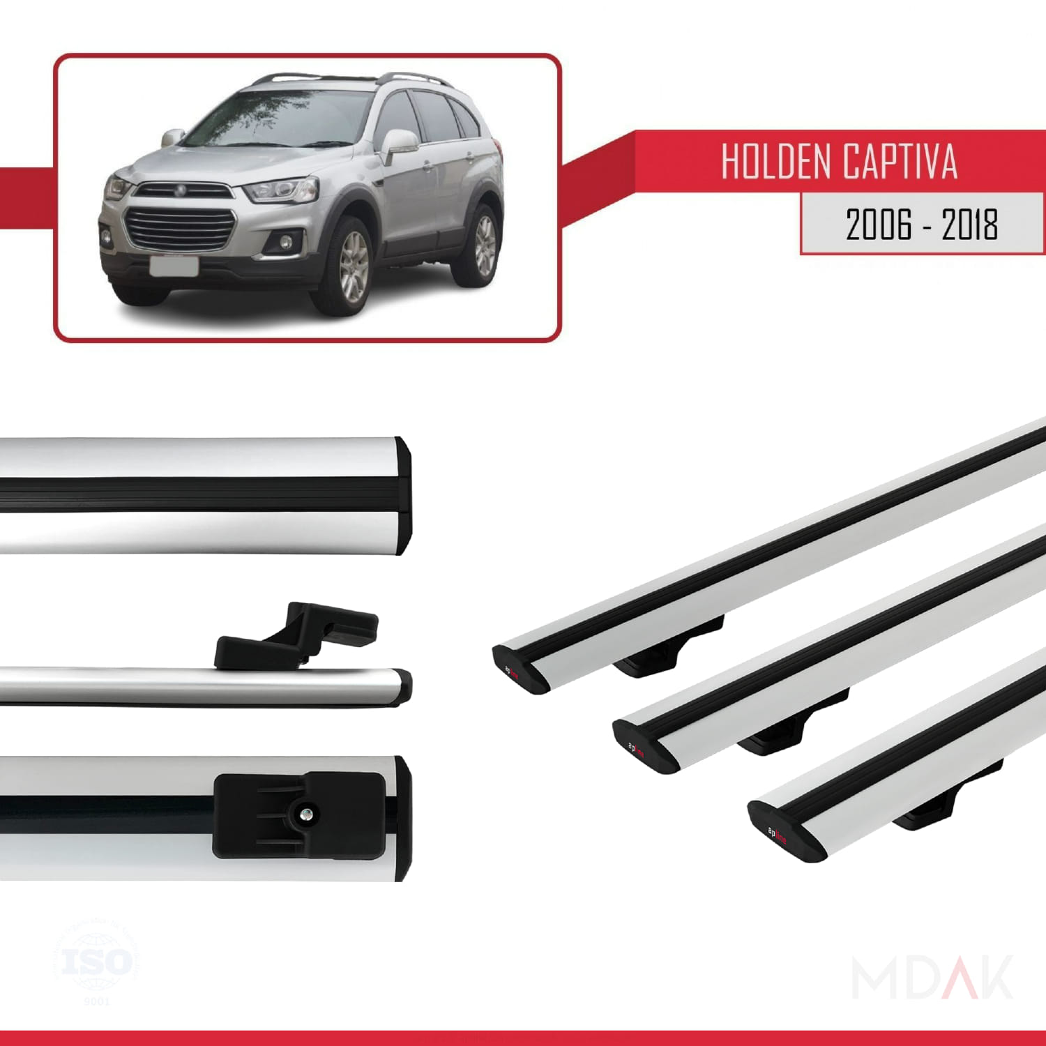 Holden Captiva 2006-2018 Arası ile Uyumlu BASIC Model Ara Atkı Tavan Barı Gri 3 Adet - Görsel 3