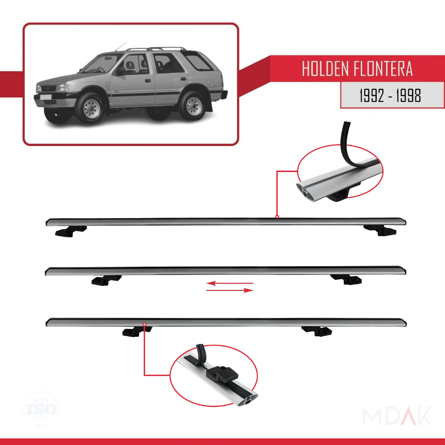 Holden Frontera 1992-1998 Arası ile Uyumlu BASIC Model Ara Atkı Tavan Barı Gri 3 Adet - Görsel 5