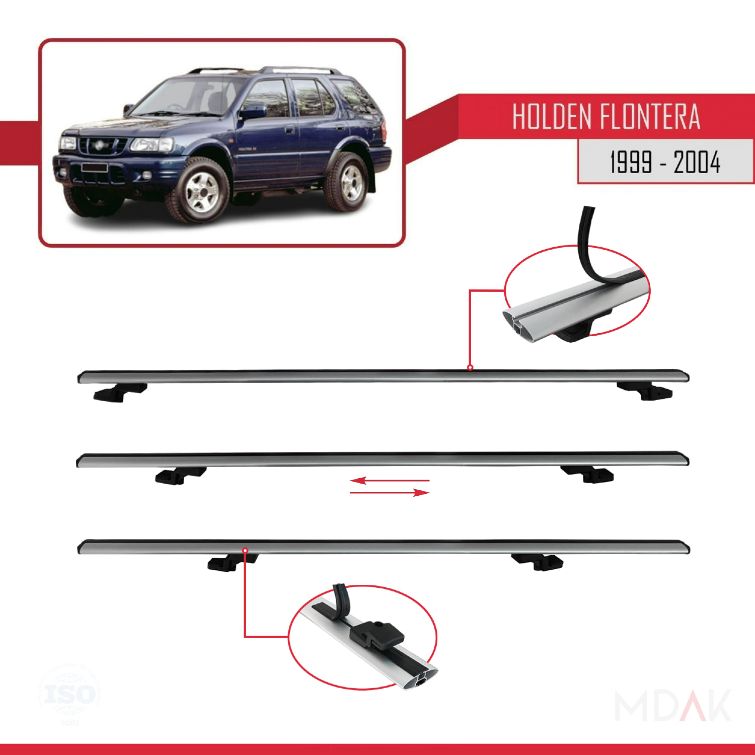 Holden Frontera 2 1999-2004 Arası ile Uyumlu BASIC Model Ara Atkı Tavan Barı Gri 2 Adet - Görsel 5