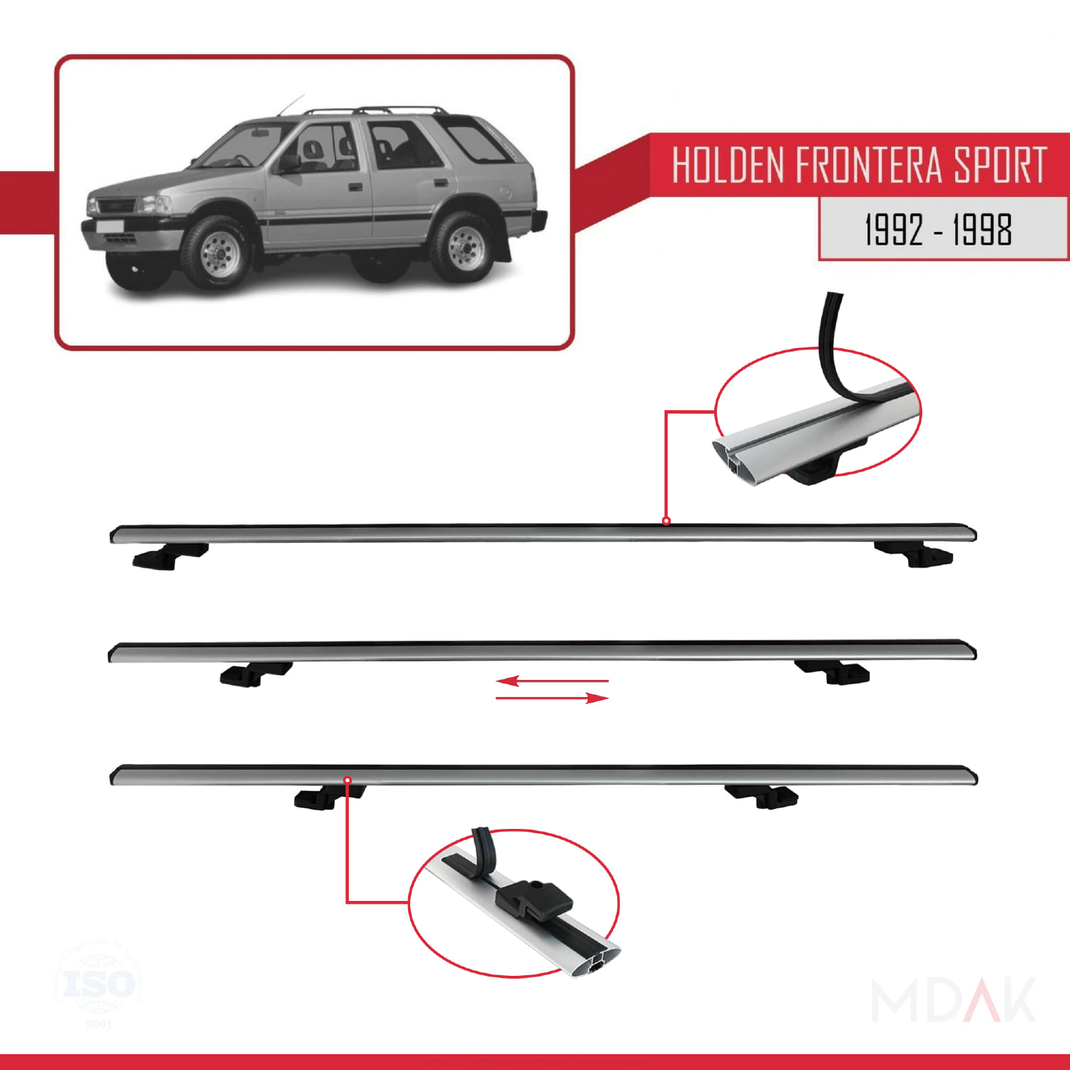 Holden Frontera Sport 1992-1998 Arası ile Uyumlu BASIC Model Ara Atkı Tavan Barı Gri 2 Adet - Görsel 5