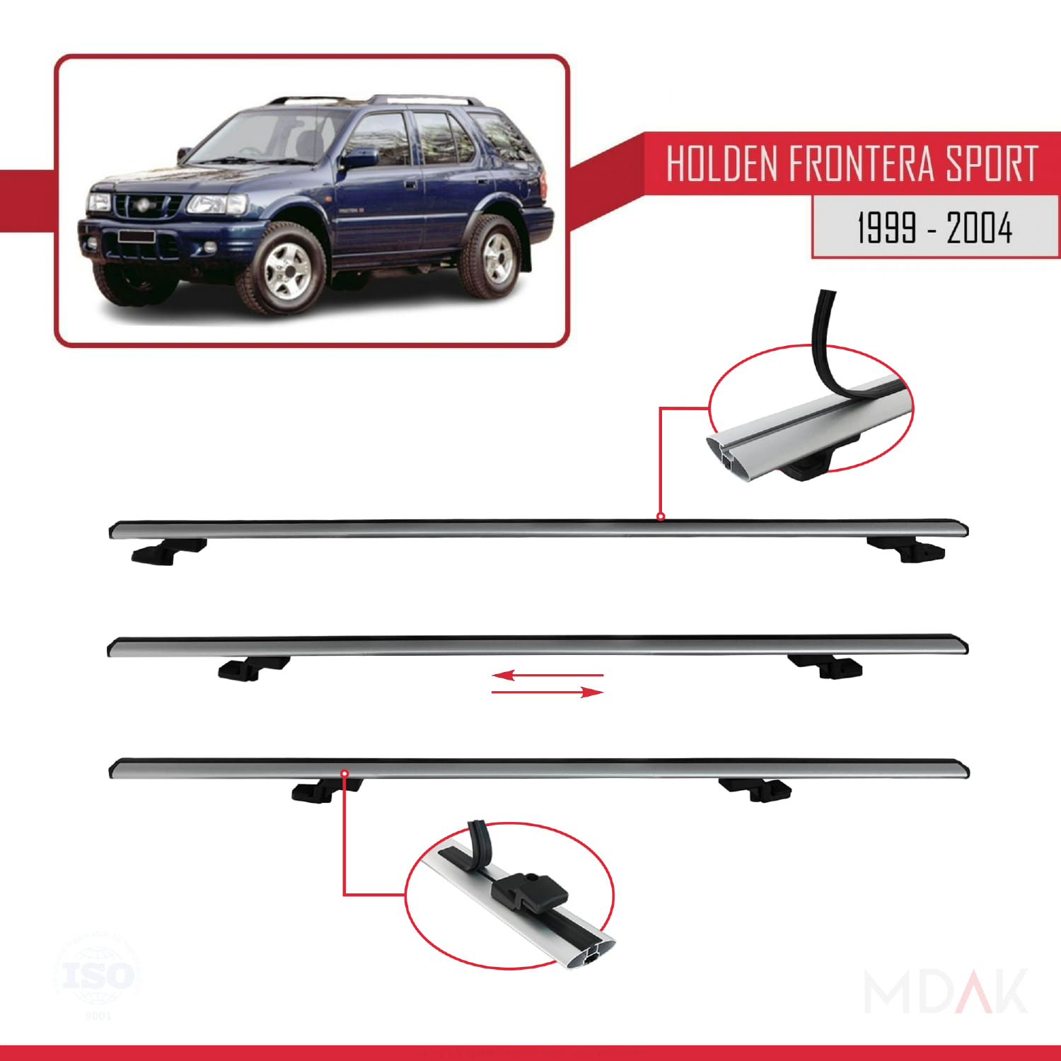 Holden Frontera Sport 2 1999-2004 Arası ile Uyumlu BASIC Model Ara Atkı Tavan Barı Gri 2 Adet - Görsel 5