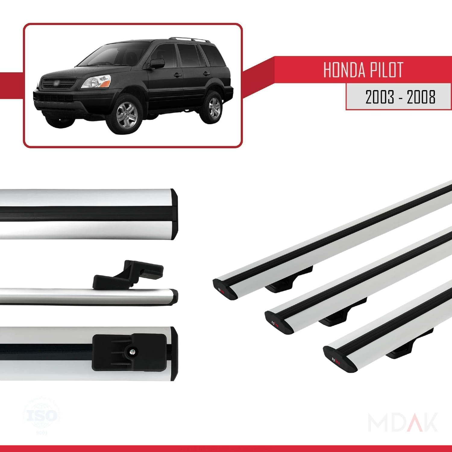 Honda Pilot 2003-2008 Arası ile Uyumlu BASIC Model Ara Atkı Tavan Barı Gri 3 Adet - Görsel 3