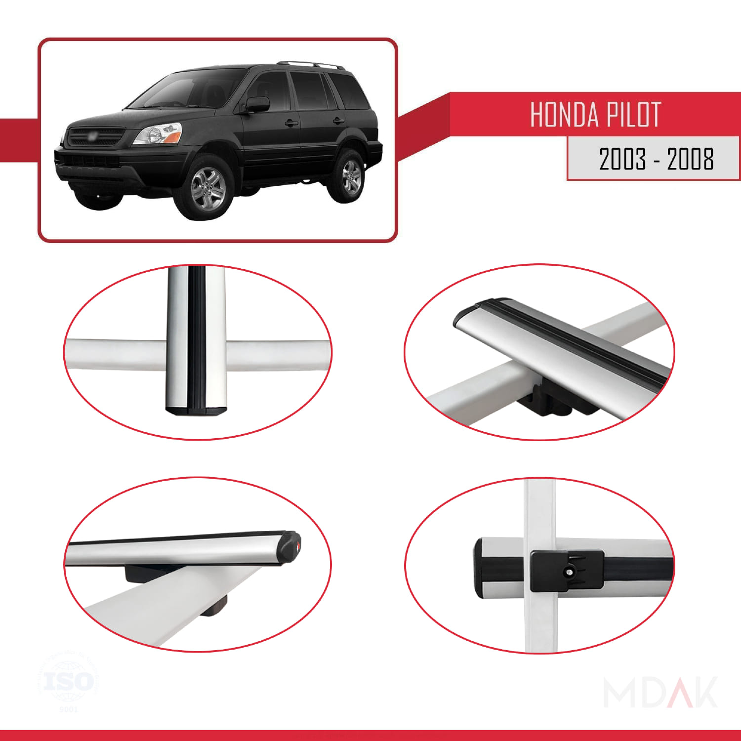 Honda Pilot 2003-2008 Arası ile Uyumlu BASIC Model Ara Atkı Tavan Barı Gri 3 Adet - Görsel 4