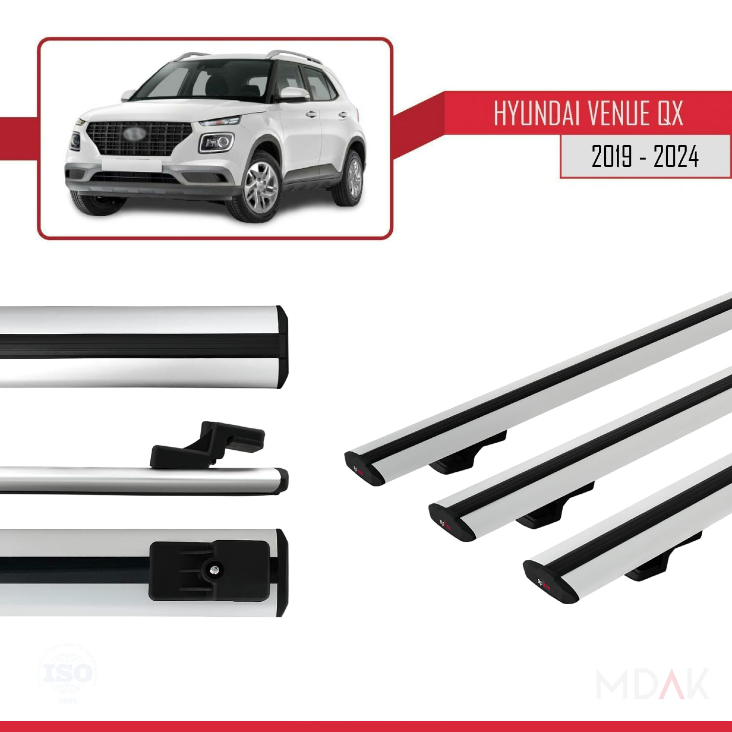 Hyundai Venue (QX) 2019 ve Sonrası ile Uyumlu BASIC Model Ara Atkı Tavan Barı Gri 3 Adet - Görsel 3