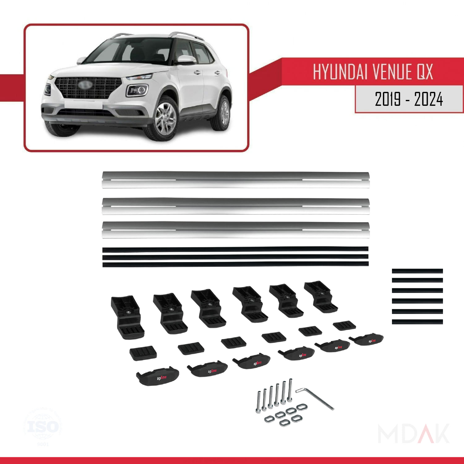 Hyundai Venue (QX) 2019 ve Sonrası ile Uyumlu BASIC Model Ara Atkı Tavan Barı Gri 3 Adet - Görsel 6