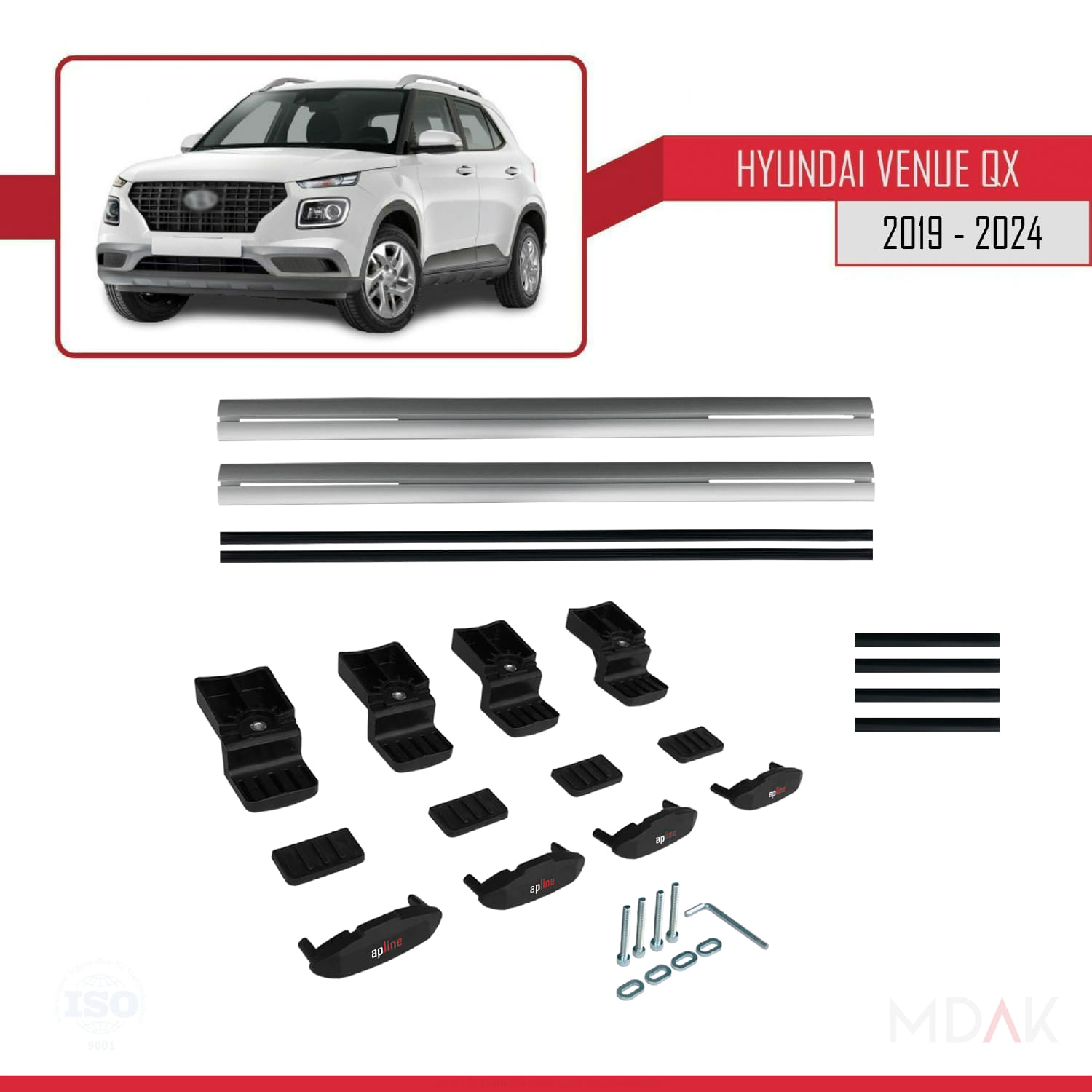 Hyundai Venue (QX) 2019 ve Sonrası ile Uyumlu BASIC Model Ara Atkı Tavan Barı Gri 2 Adet - Görsel 6
