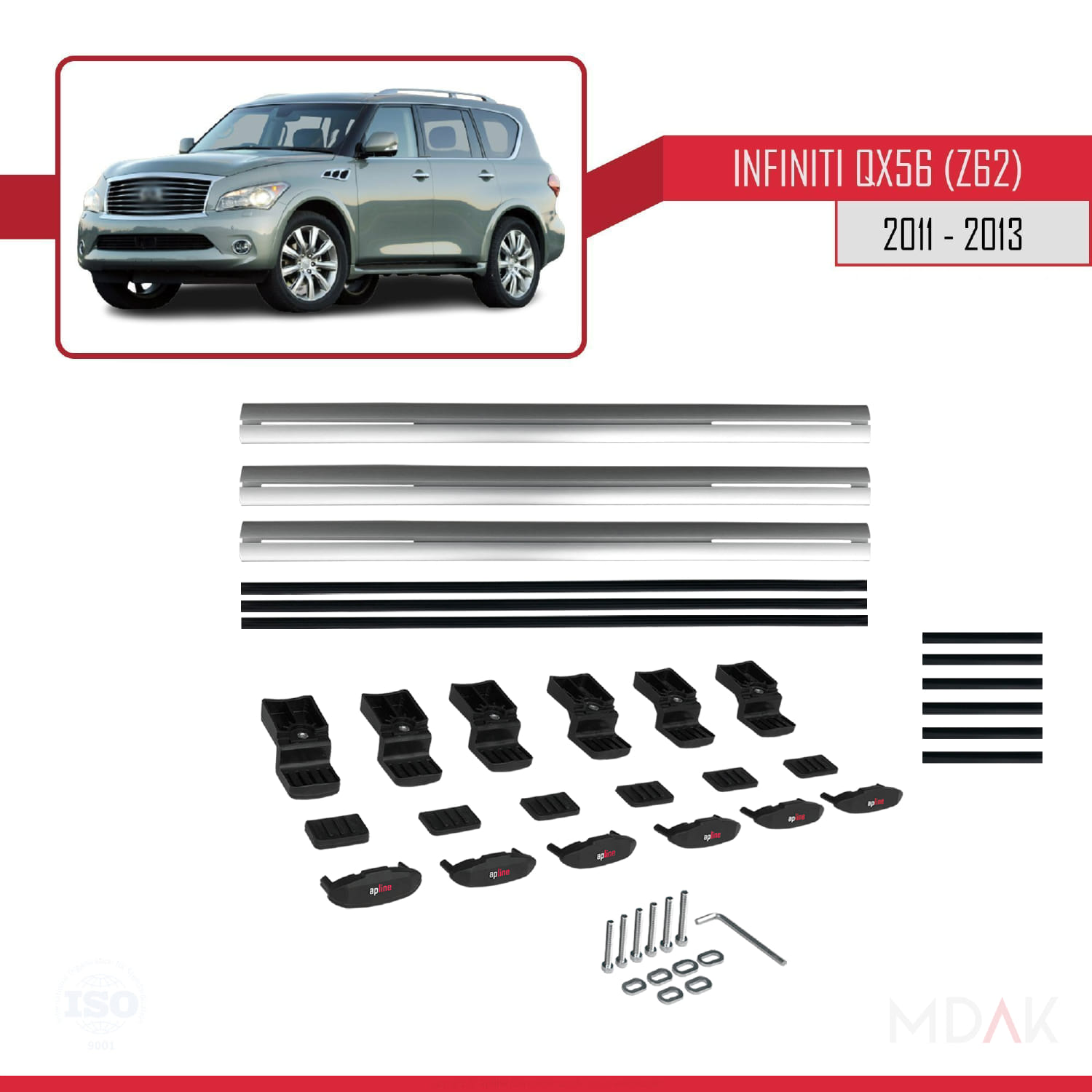 IInfiniti QX56 (Z62) 2011-2013 Arası ile Uyumlu BASIC Model Ara Atkı Tavan Barı Gri 3 Adet - Görsel 6