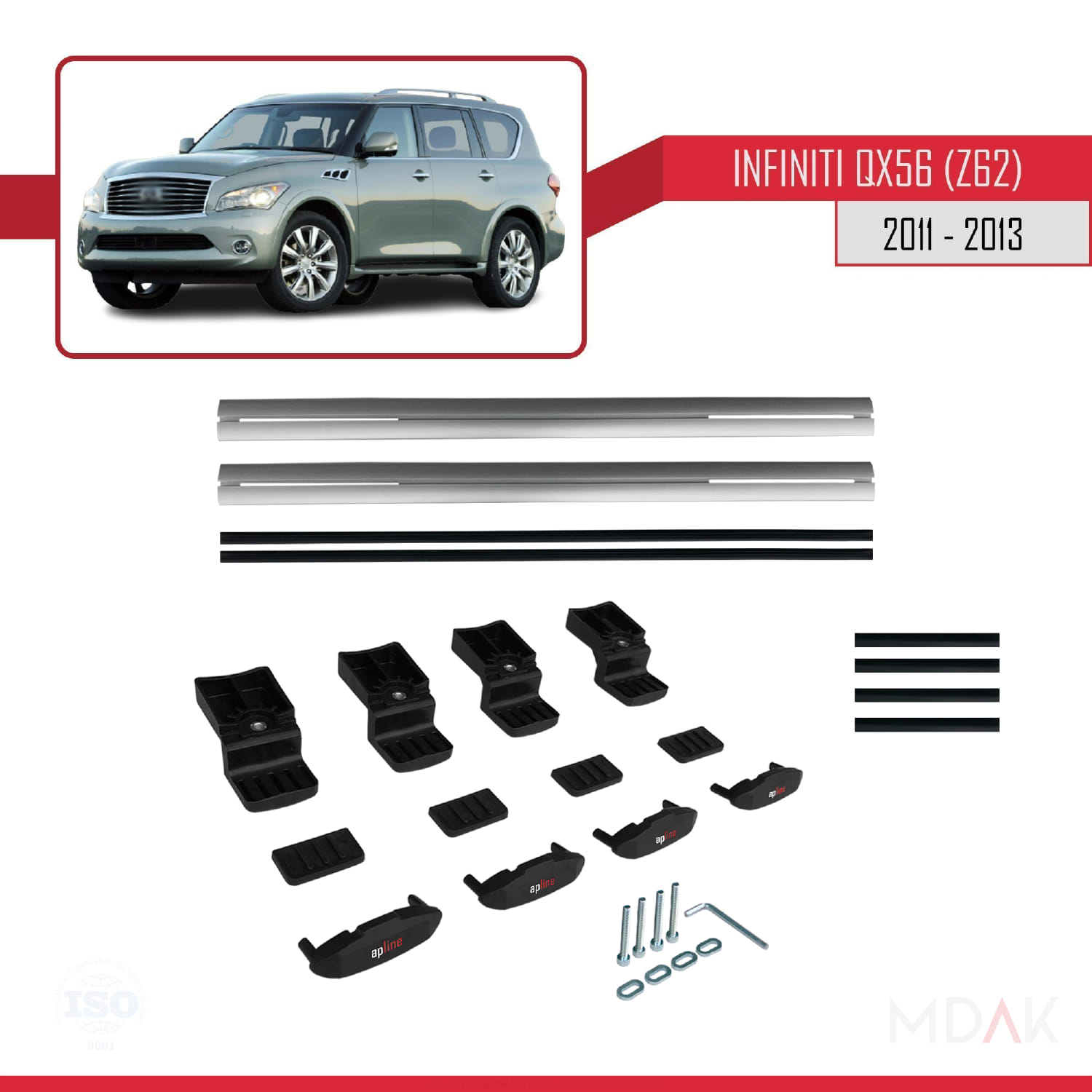 IInfiniti QX56 (Z62) 2011-2013 Arası ile Uyumlu BASIC Model Ara Atkı Tavan Barı Gri 2 Adet - Görsel 6